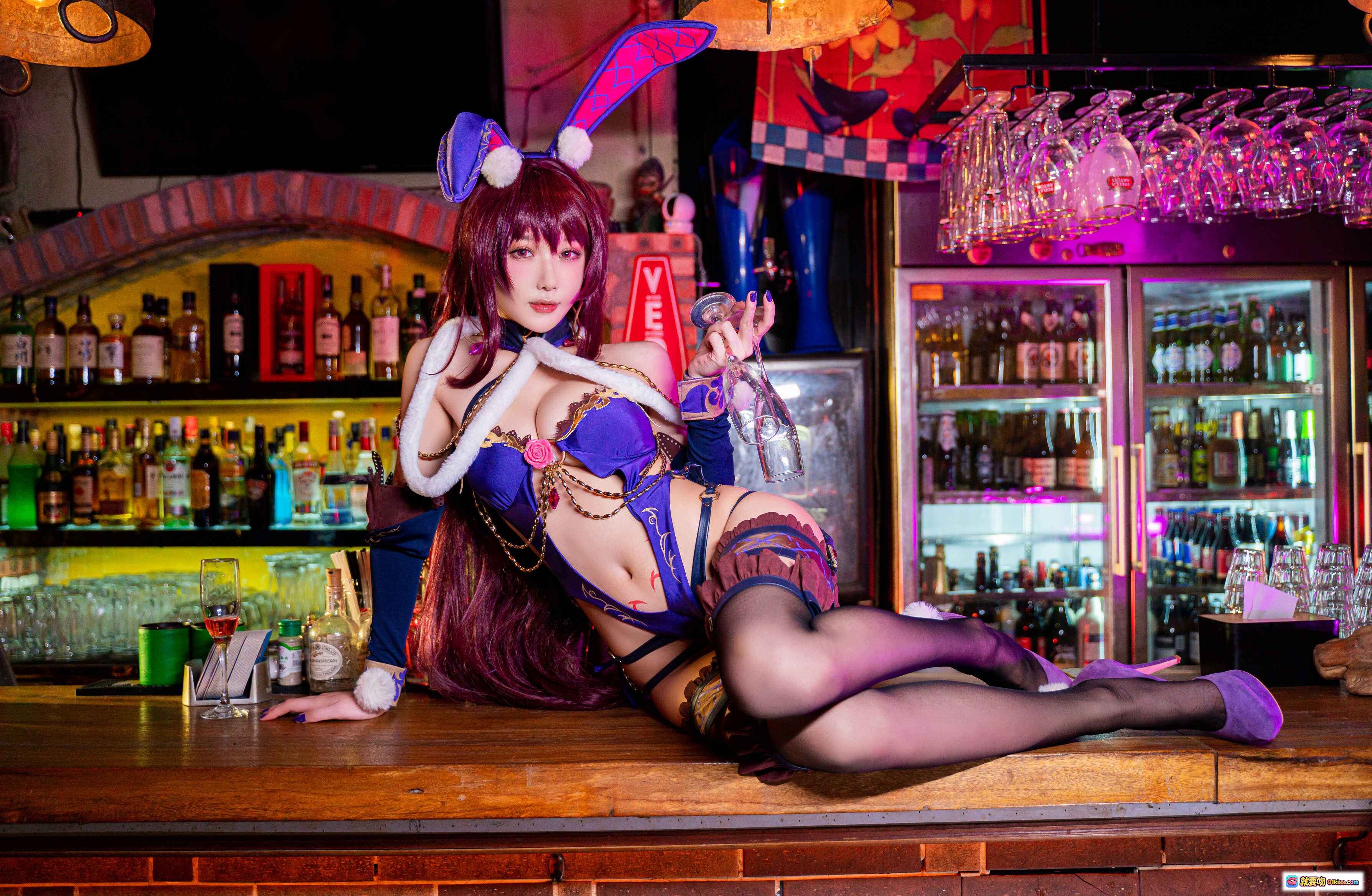 图片[3] - 阿包兔娘NO.026斯卡哈cosplay紫发兔耳女郎酒吧写真32P高清图集 - 就要吻