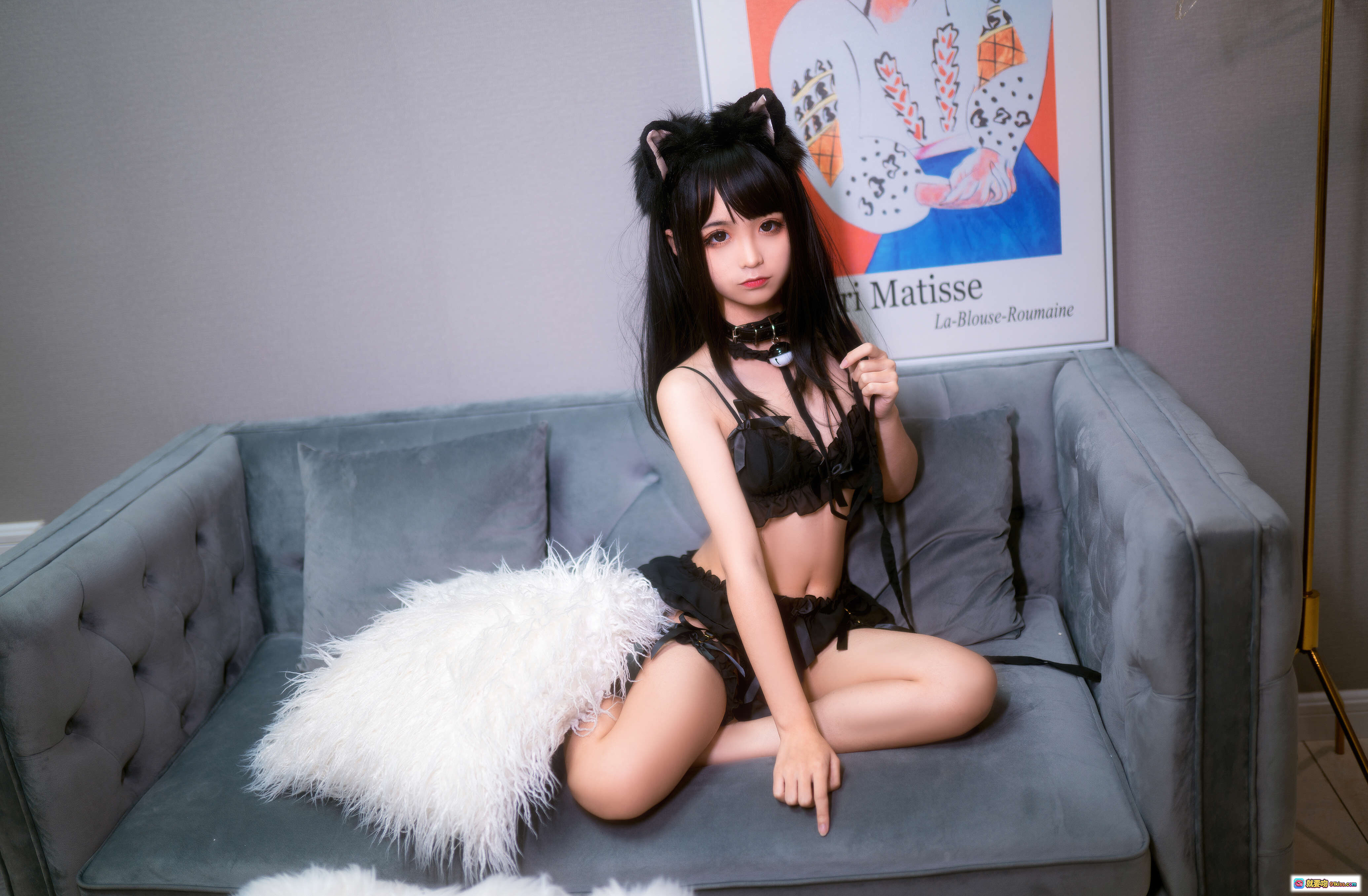 图片[6] - 蠢沫沫NO.016黑猫写真50P553MB 白毛绒装饰黑丝吊带性感躺卧沙发美图 - 就要吻