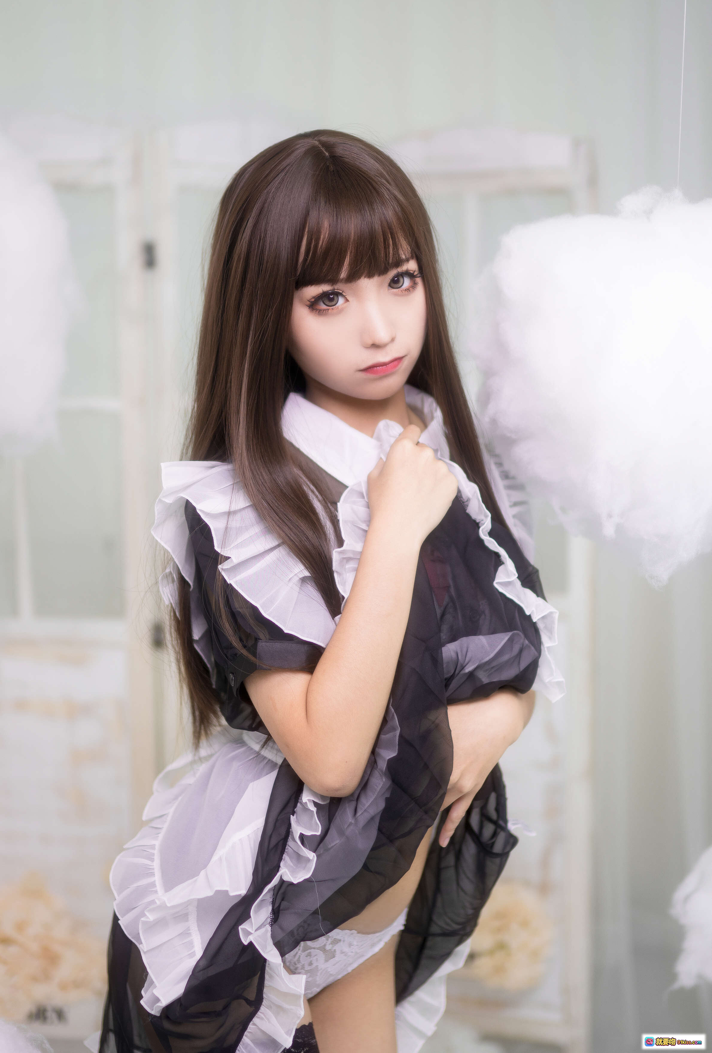 图片[9] - 蠢沫沫NO.012短透明女仆装写真 42P高清美图 白色云朵背景黑丝美腿性感可爱女仆 cosplay摄影集 - 就要吻