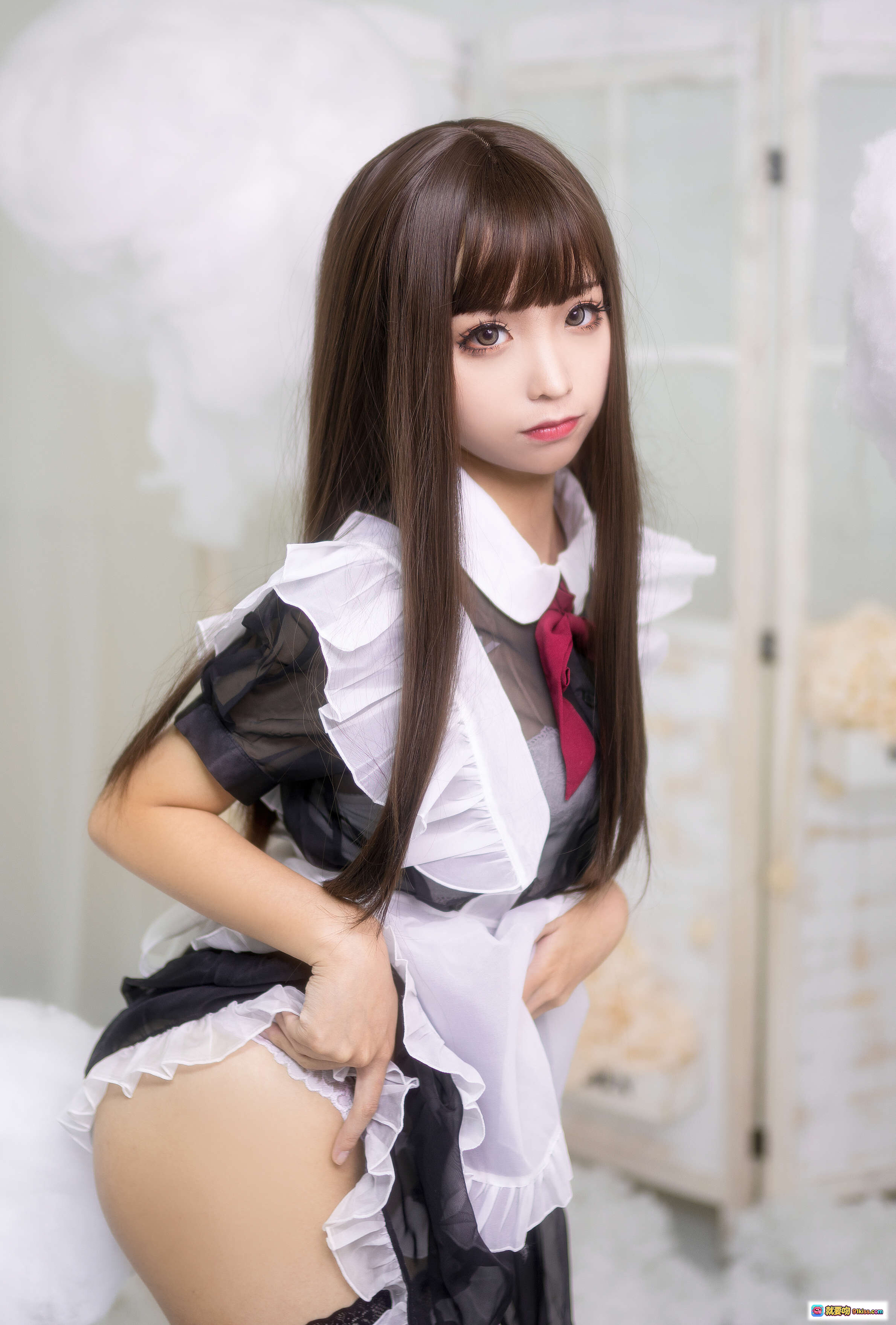 图片[5] - 蠢沫沫NO.012短透明女仆装写真 42P高清美图 白色云朵背景黑丝美腿性感可爱女仆 cosplay摄影集 - 就要吻