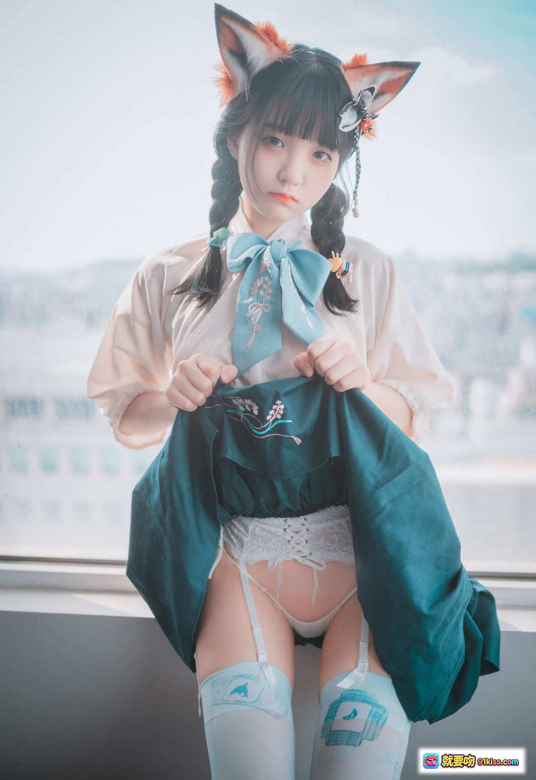 图片[7] - 韩国正妹Jenny 6 狐耳汉服写真 白丝美腿 甜美少女风 床上私房照 - 就要吻