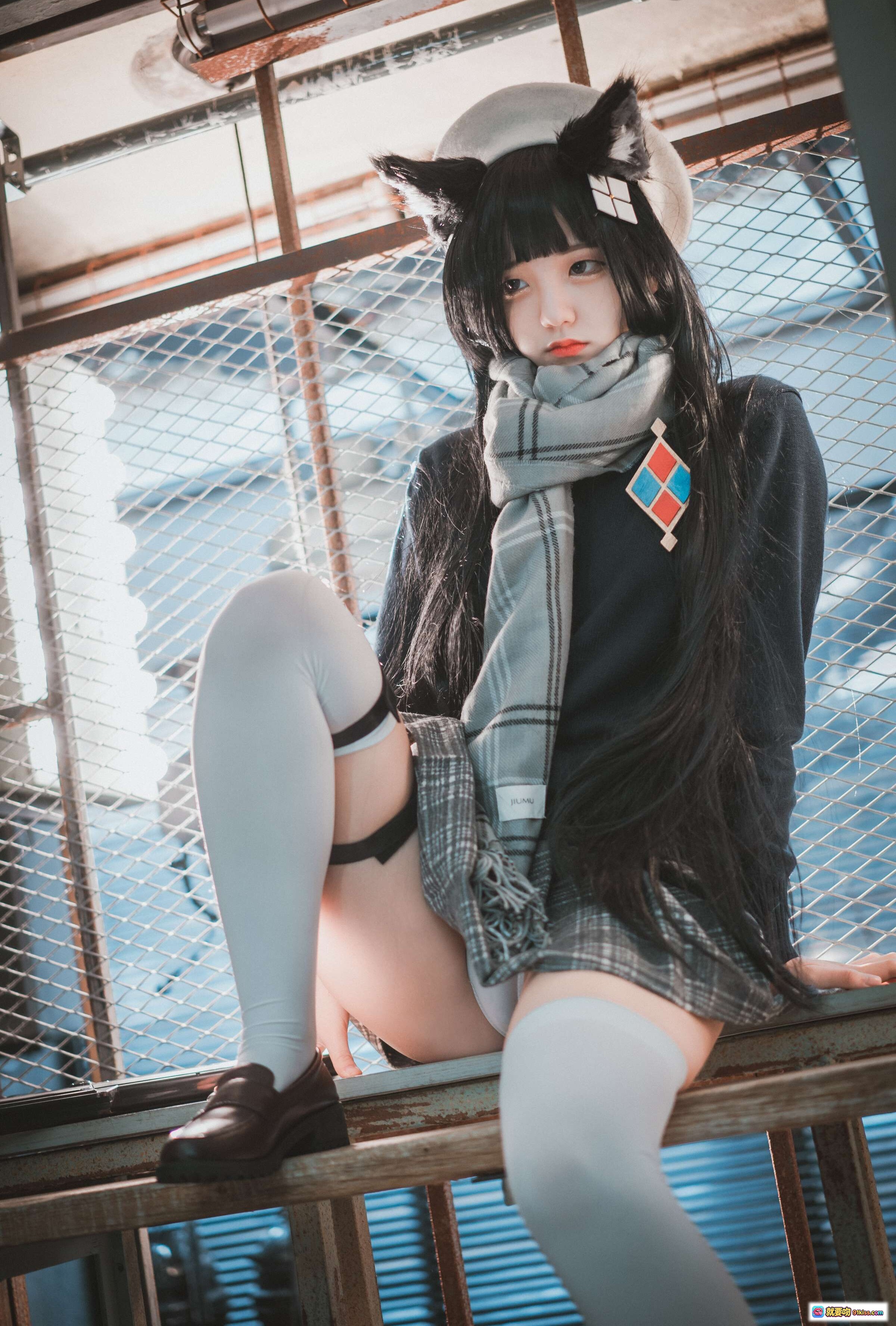 图片[9] - 韩国正妹Jenny 18 Cosplay Girls Frontline Type95纯白毕业装 白丝猫耳格裙工业风写真 - 就要吻