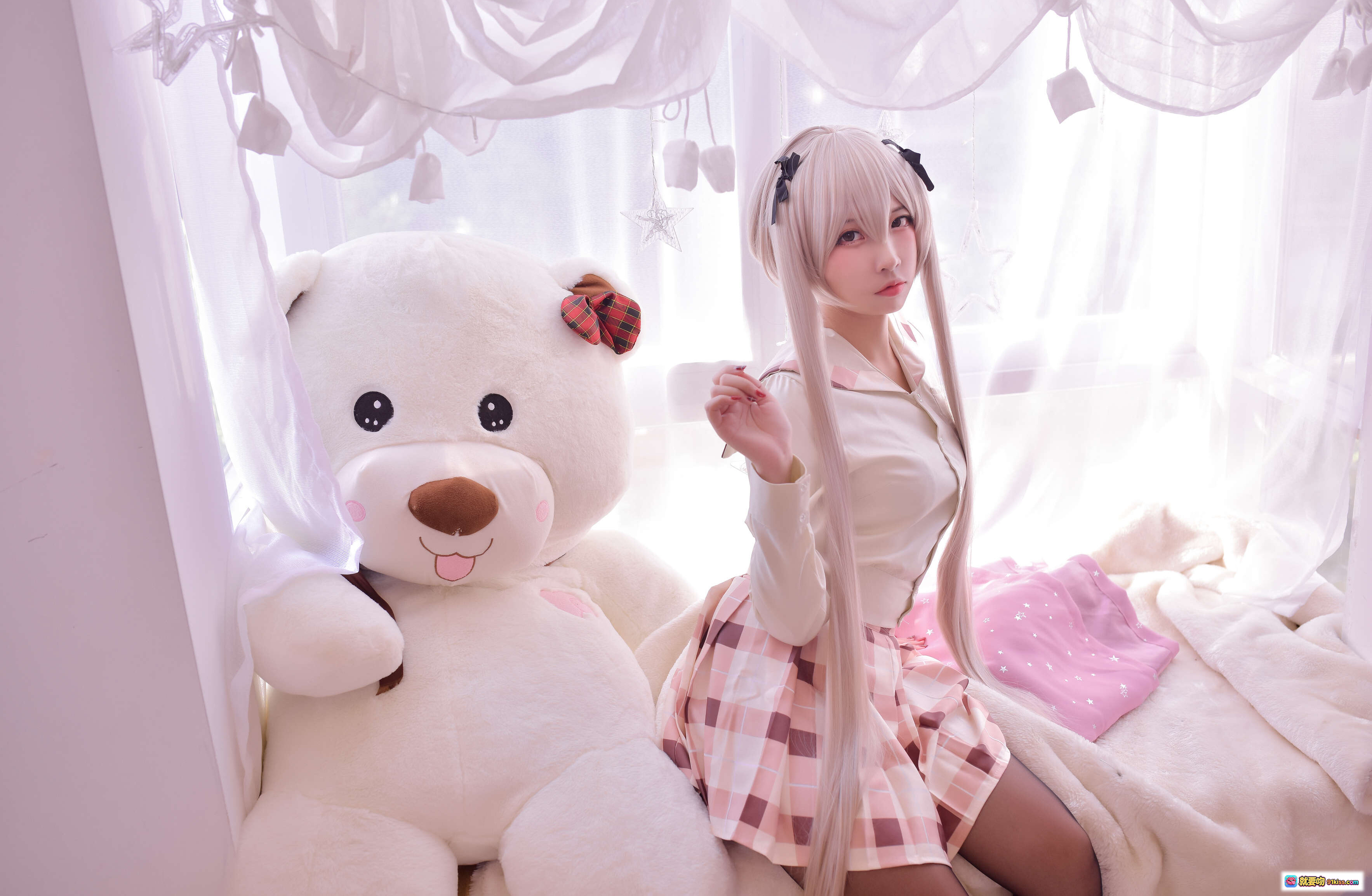 图片[5] - 二佐Nisa NO.051 穹妹校服cosplay 金发双马尾 白色衬衫格子裙 萌系少女写真 甜美日系风格 - 就要吻