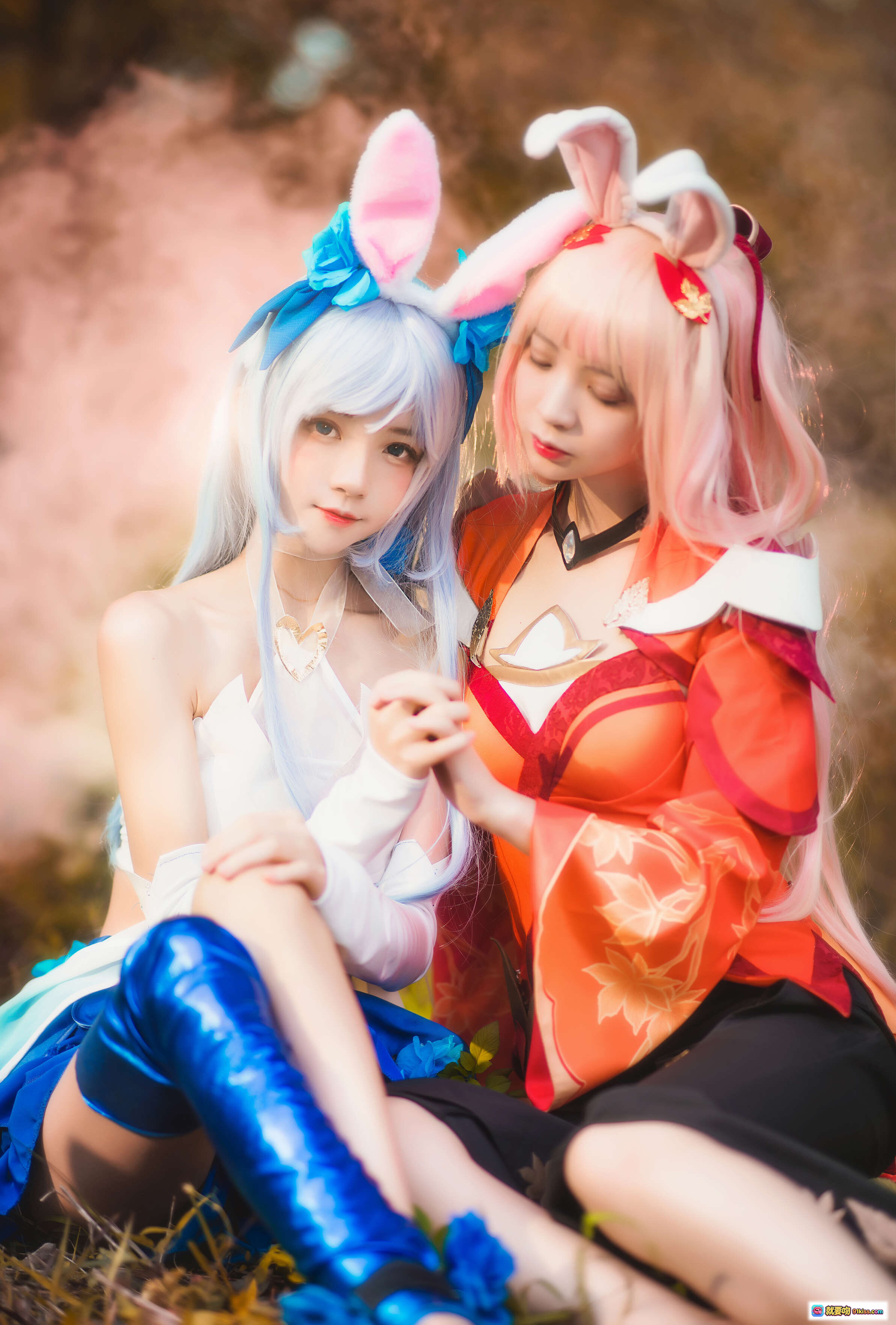 图片[6] - 疯喵ss×桜桃喵 双人公孙离cosplay 精美和风兔耳造型 草地日落场景 16P高清写真 - 就要吻