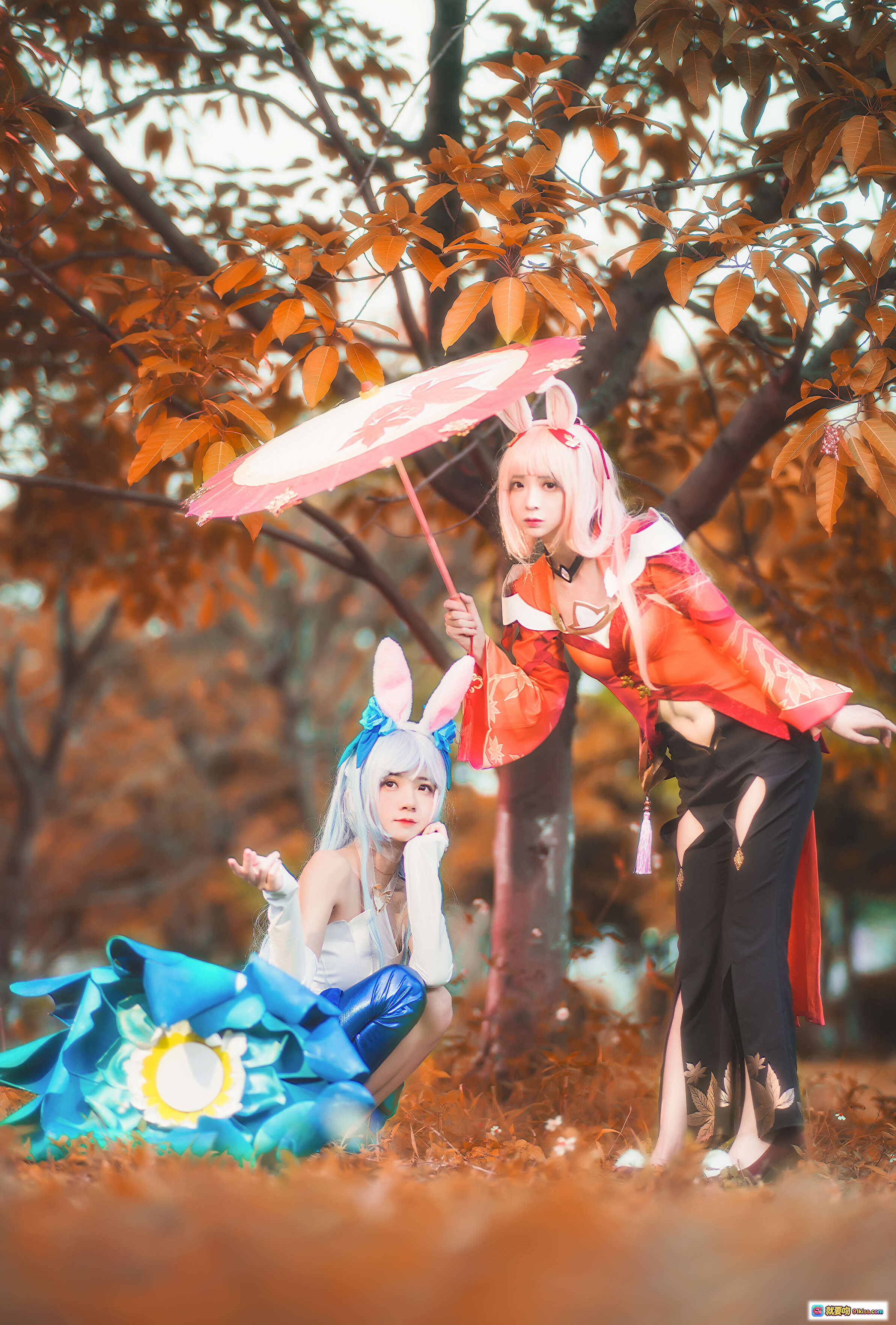 图片[5] - 疯喵ss×桜桃喵 双人公孙离cosplay 精美和风兔耳造型 草地日落场景 16P高清写真 - 就要吻