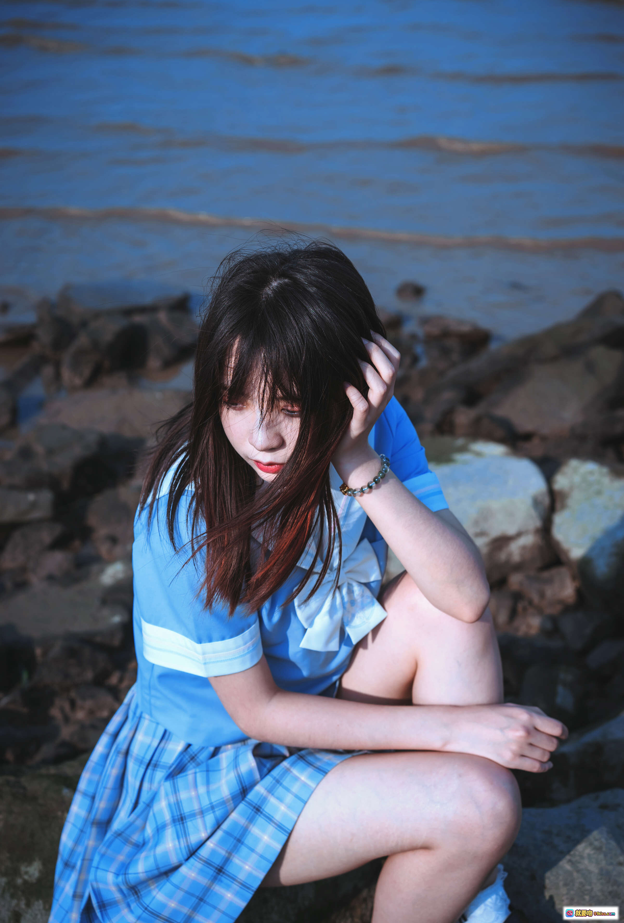 图片[3] - 疯猫ss NO.002 海鸥岛海边写真 蓝裙少女礁石滩拍照 清新自然风光 40P高清图集 - 就要吻