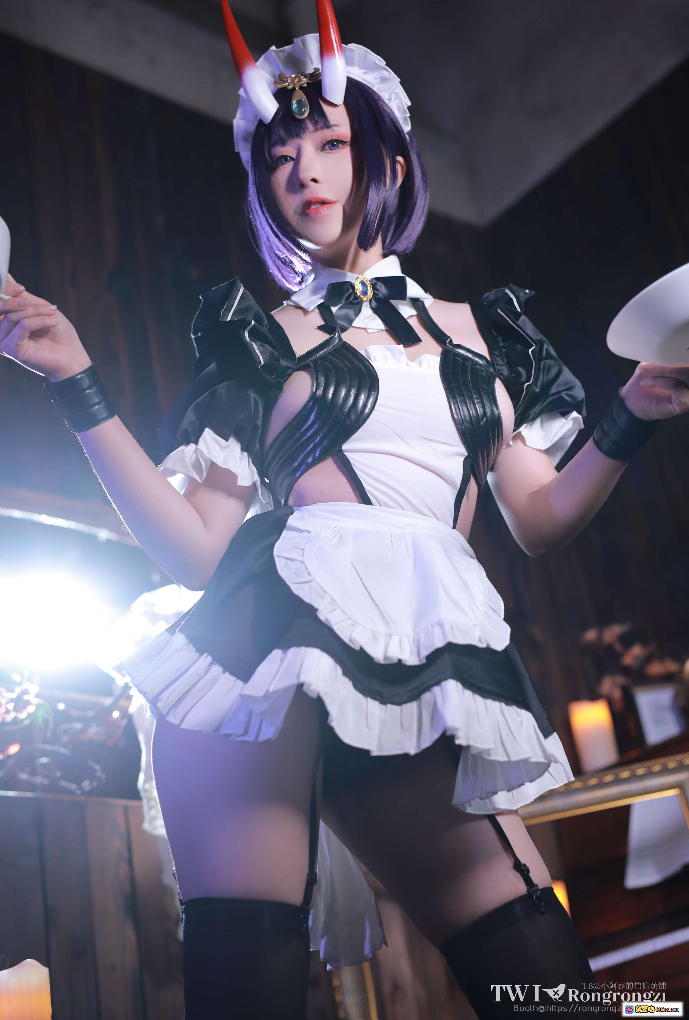 图片[8] - 小容仔咕咕咕w NO.008 酒吞童子女仆Cosplay写真 46P高清美图 黑白女仆装 紫发性感造型 腿部特写 二次元角色扮演 无视频纯图集 - 就要吻