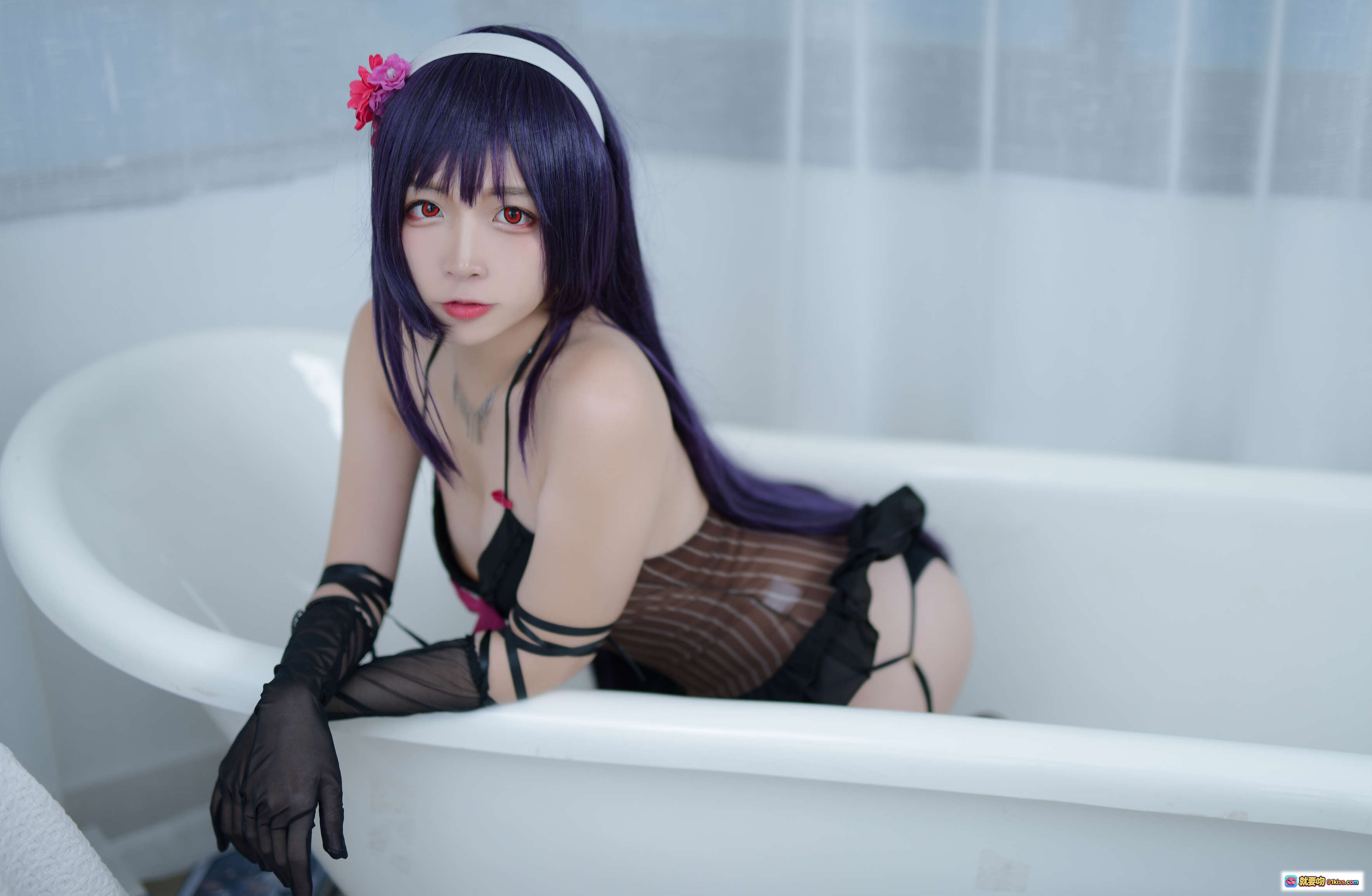 图片[6] - 二佐Nisa NO.069 路人学姐睡衣写真 黑丝蕾丝吊带袜 紫发少女浴室私房照 46P高清图集 - 就要吻