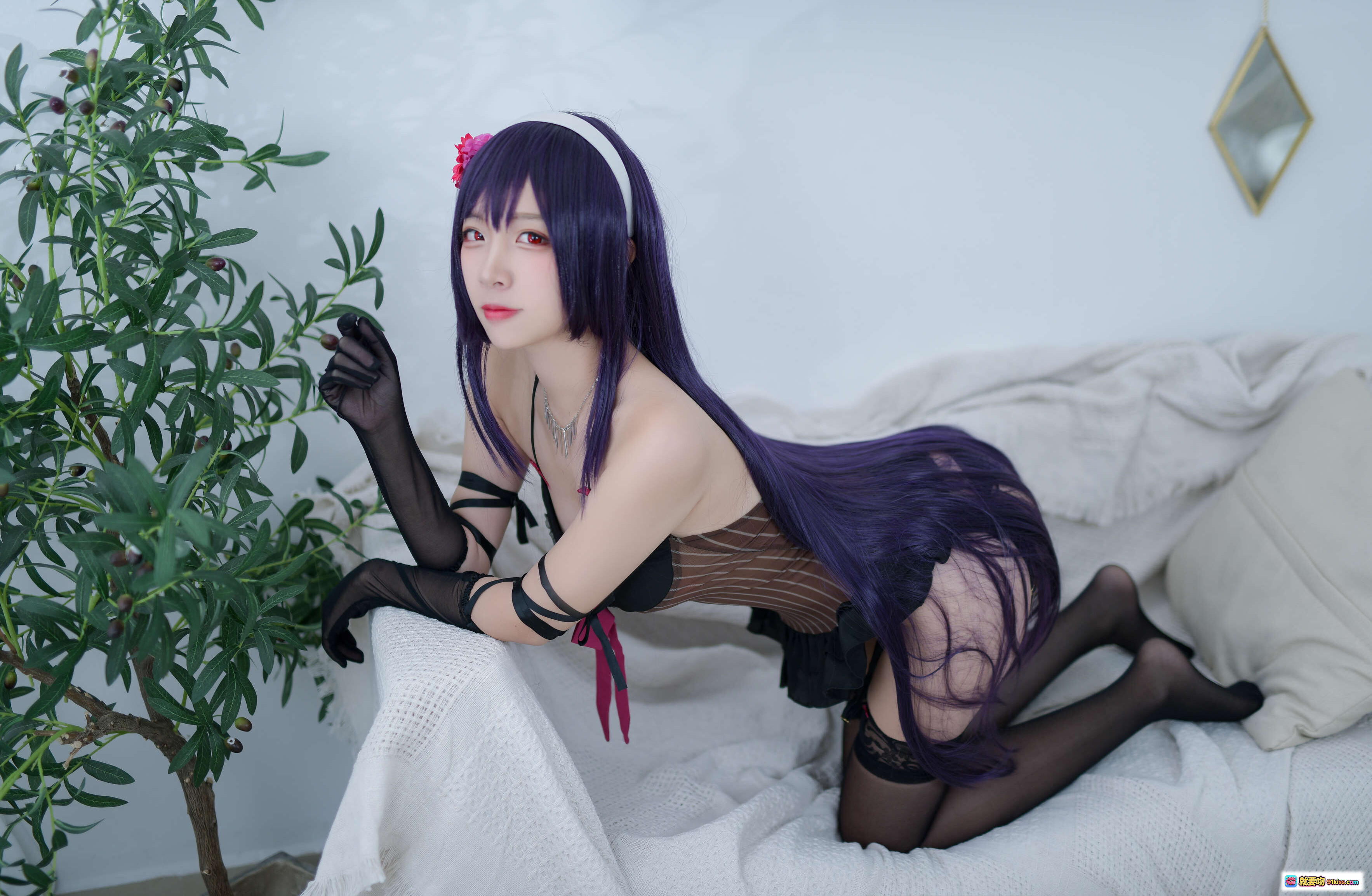 图片[9] - 二佐Nisa NO.069 路人学姐睡衣写真 黑丝蕾丝吊带袜 紫发少女浴室私房照 46P高清图集 - 就要吻