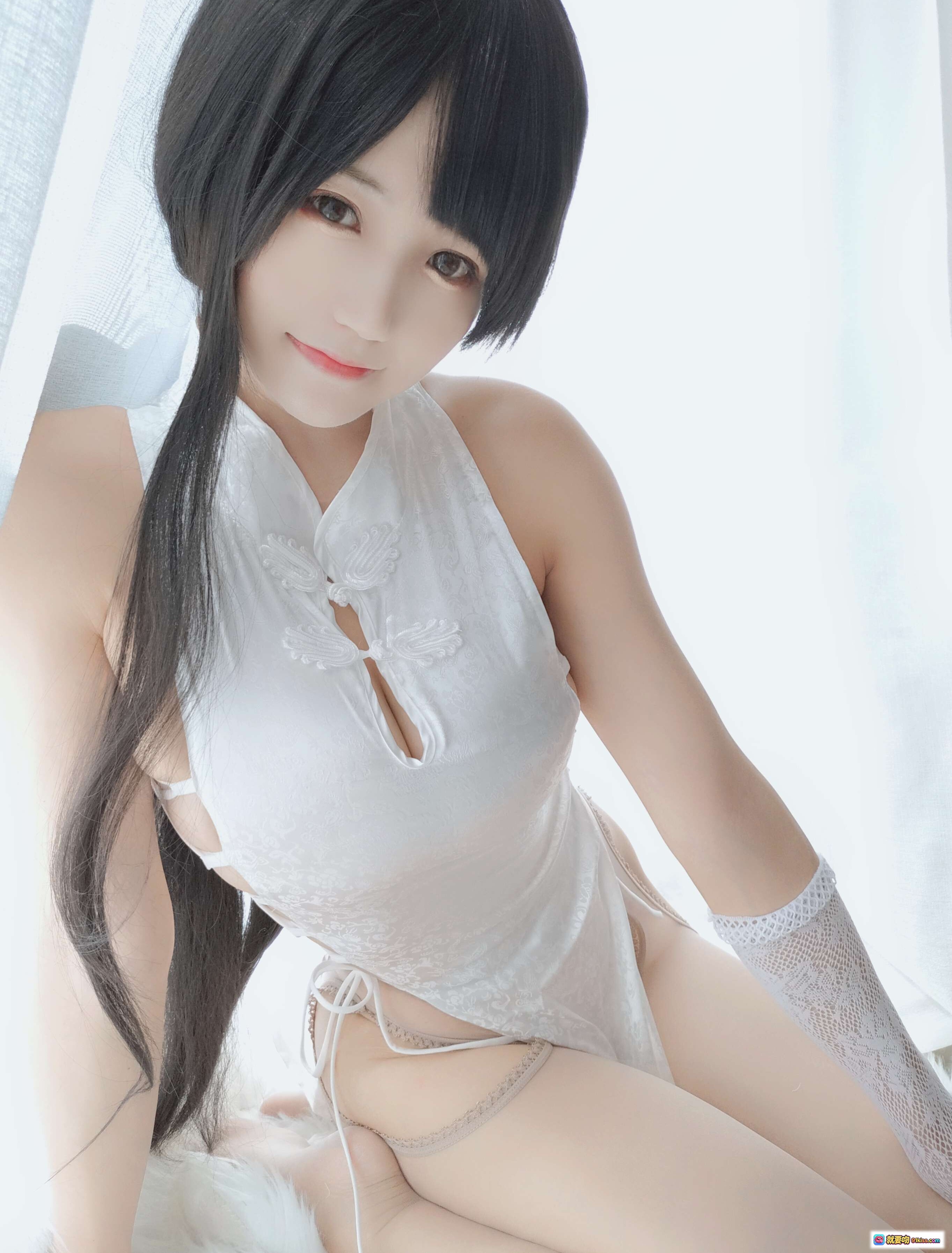 图片[3] - 小仓千代W NO.012 旗袍写真 28P 54MB 白色系性感蕾丝绑带设计 侧坐姿态柔美朦胧光影氛围 - 就要吻