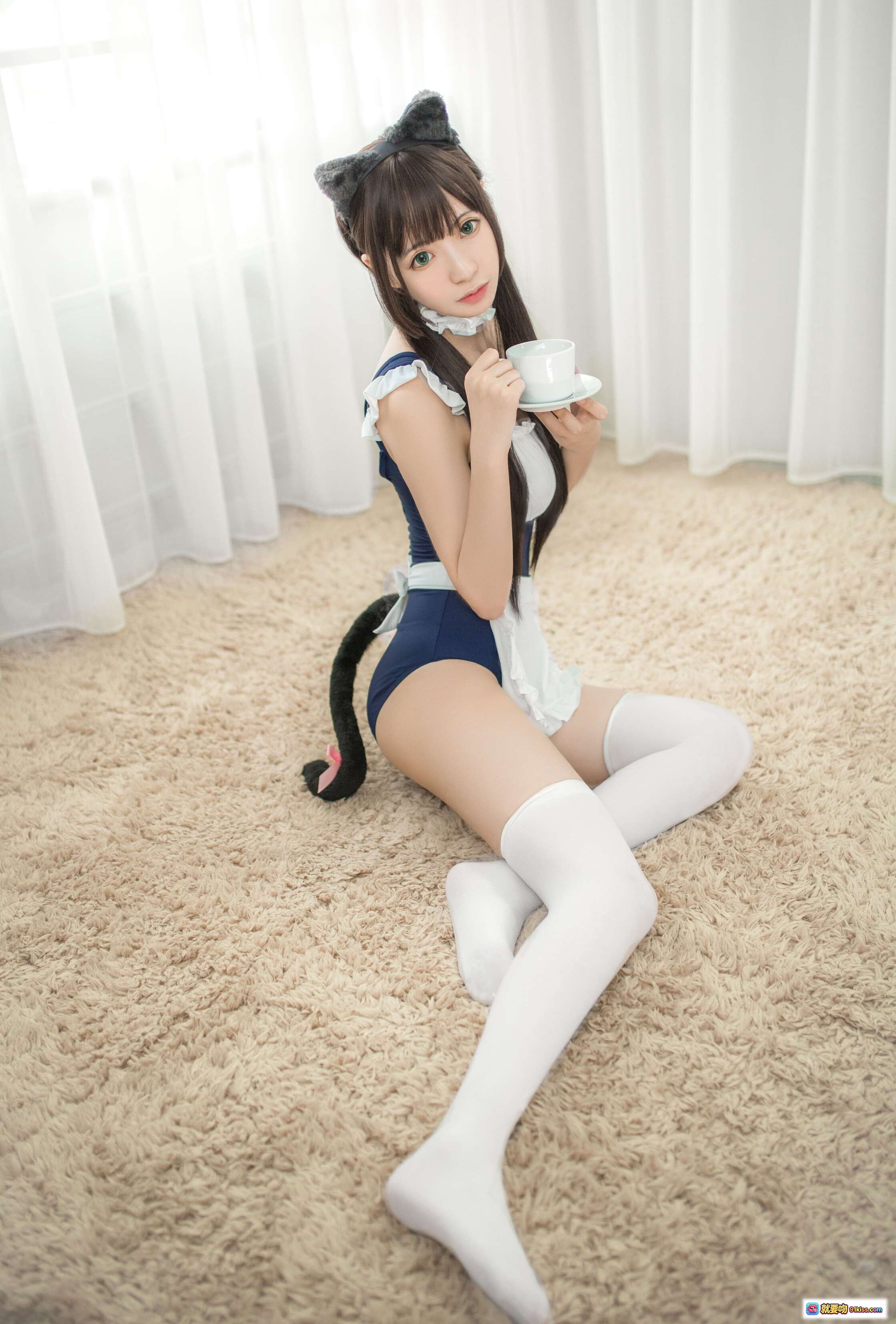 图片[9] - 疯猫ss NO.083 猫耳女仆装Cosplay 甜点托盘 白丝美腿 萌系写真集 23P高清图 - 就要吻