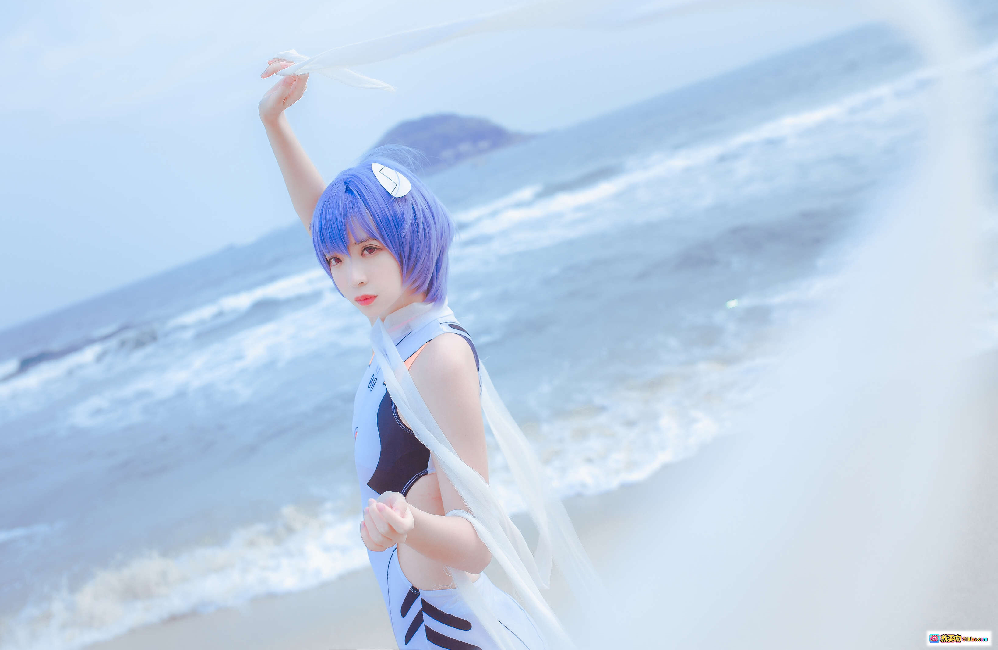 图片[5] - 疯猫ss NO.048 泳装凌波丽cosplay海滩写真 37P高清图集 二次元女神蓝发白裙海边风情 - 就要吻