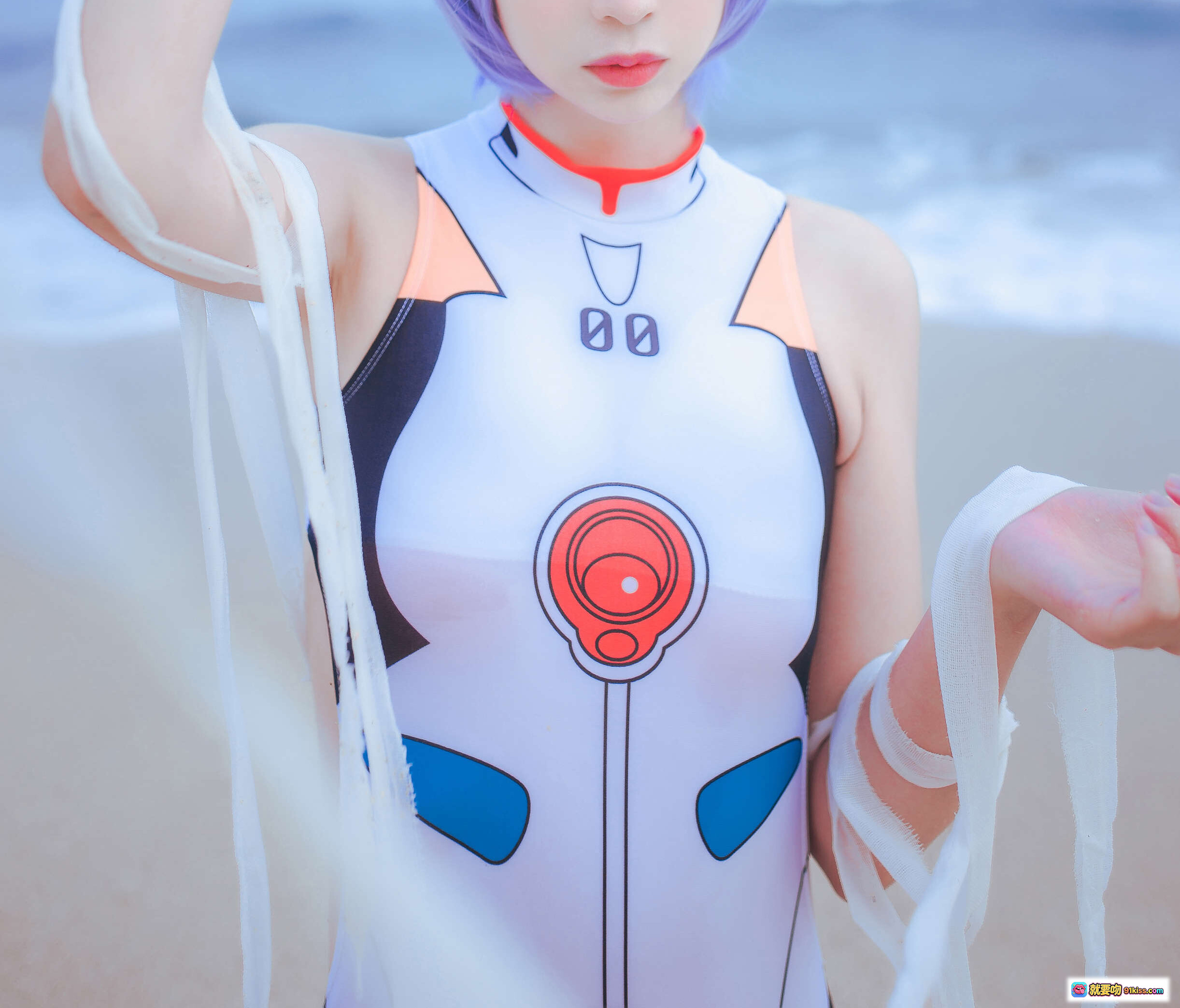 图片[3] - 疯猫ss NO.048 泳装凌波丽cosplay海滩写真 37P高清图集 二次元女神蓝发白裙海边风情 - 就要吻