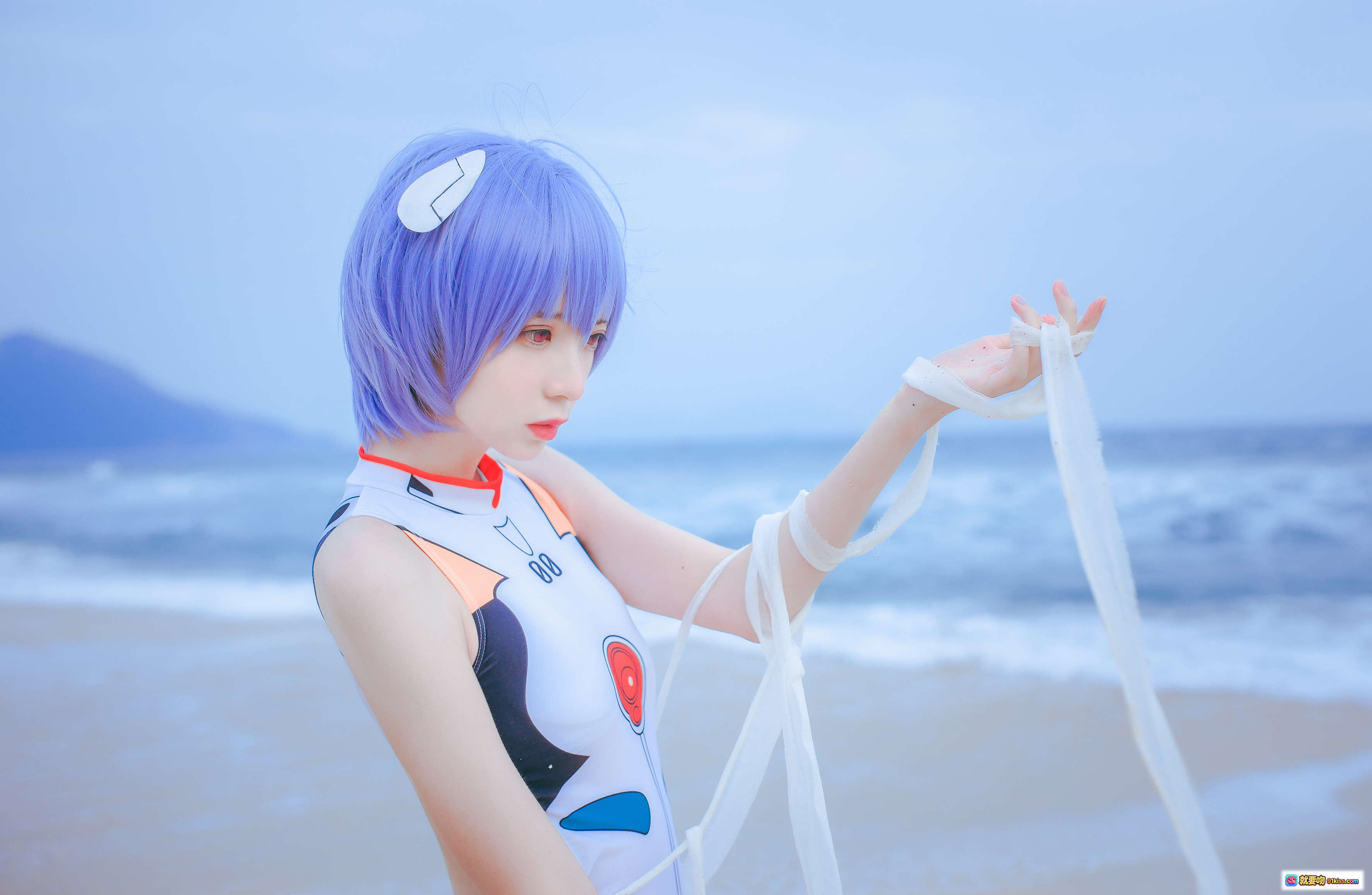 图片[7] - 疯猫ss NO.048 泳装凌波丽cosplay海滩写真 37P高清图集 二次元女神蓝发白裙海边风情 - 就要吻