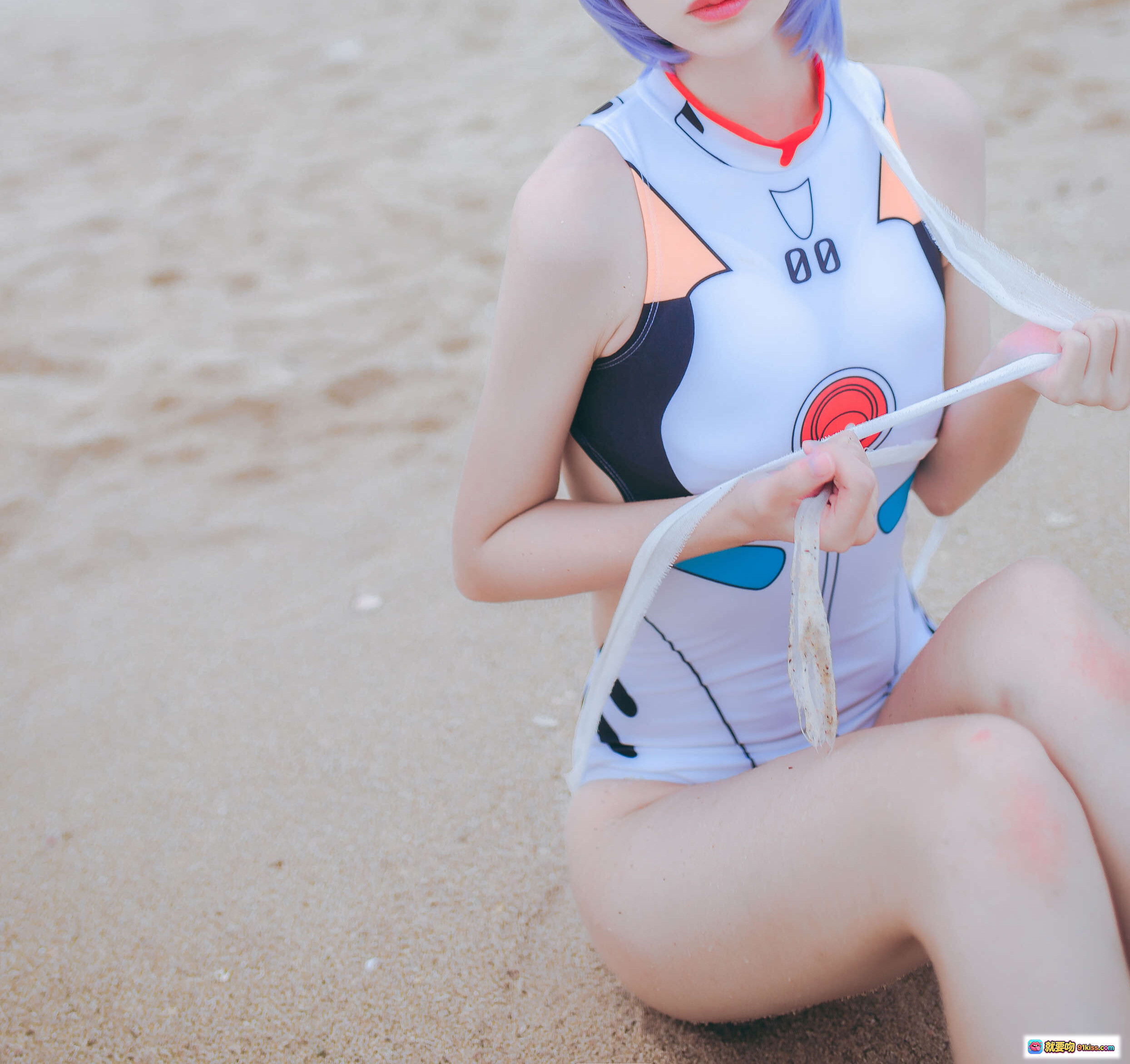 图片[8] - 疯猫ss NO.048 泳装凌波丽cosplay海滩写真 37P高清图集 二次元女神蓝发白裙海边风情 - 就要吻