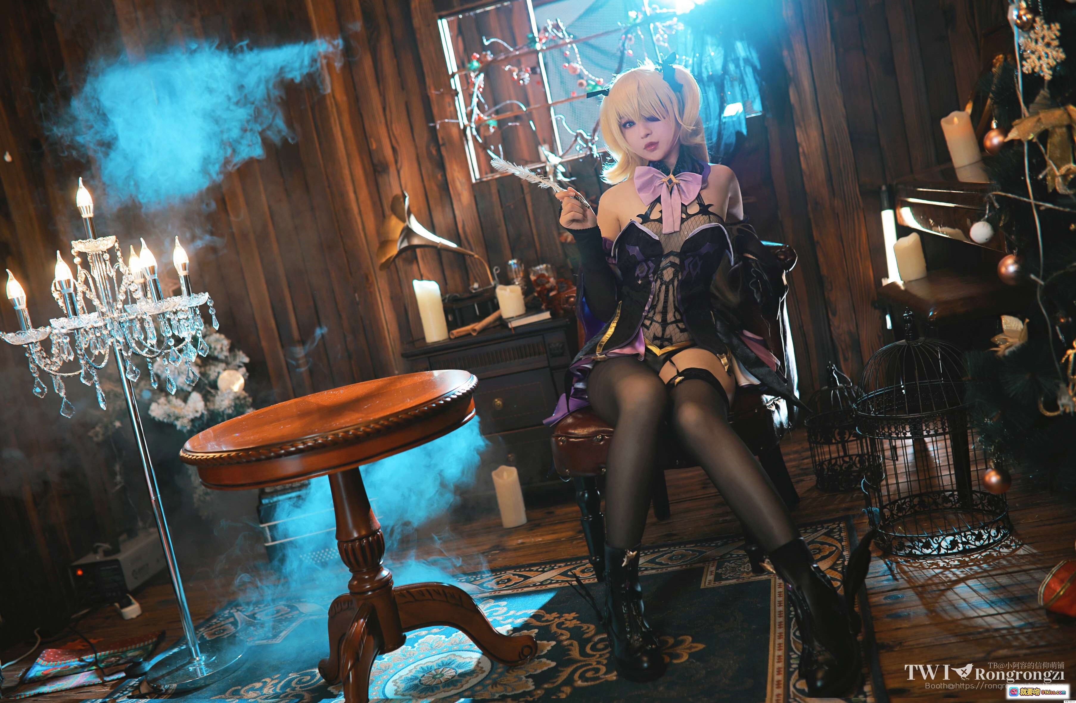 图片[7] - 小容仔菲谢尔cosplay写真 | 黑丝蕾丝蝴蝶结女仆装 | 金发双马尾性感坐姿 | 26P高清图集 - 就要吻