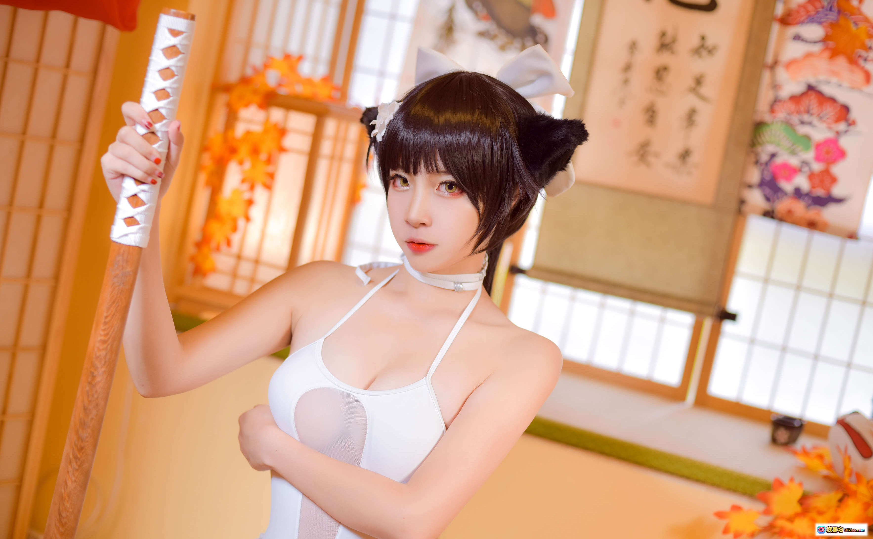 图片[8] - 二佐Nisa NO.098 高雄泳装写真 甜美猫耳白裙日系和风少女 Cosplay 美腿诱惑 31P高清图集 - 就要吻