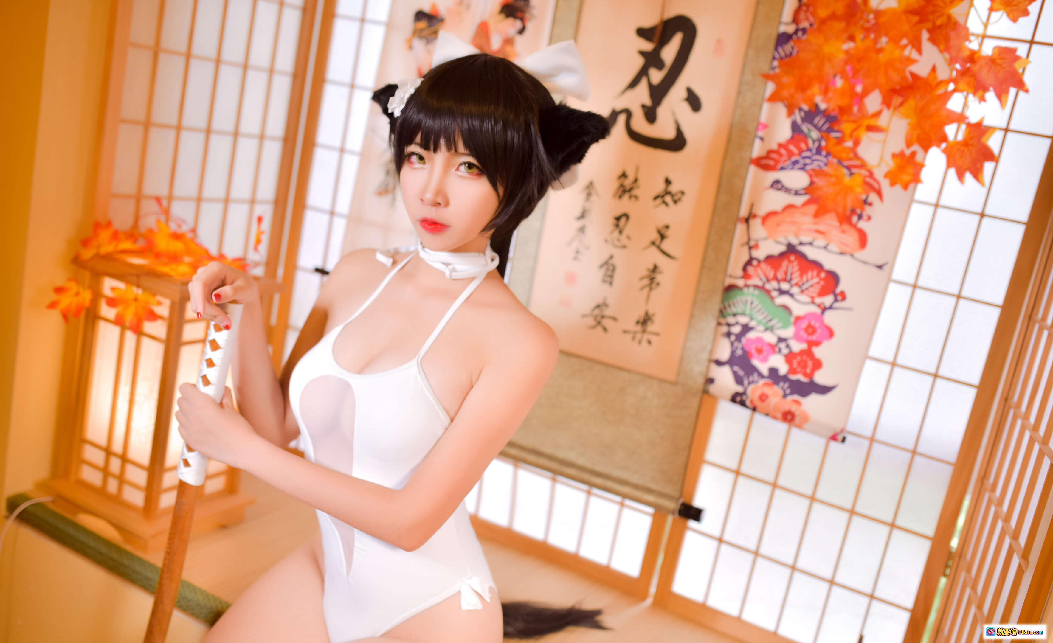 图片[1] - 二佐Nisa NO.098 高雄泳装写真 甜美猫耳白裙日系和风少女 Cosplay 美腿诱惑 31P高清图集 - 就要吻