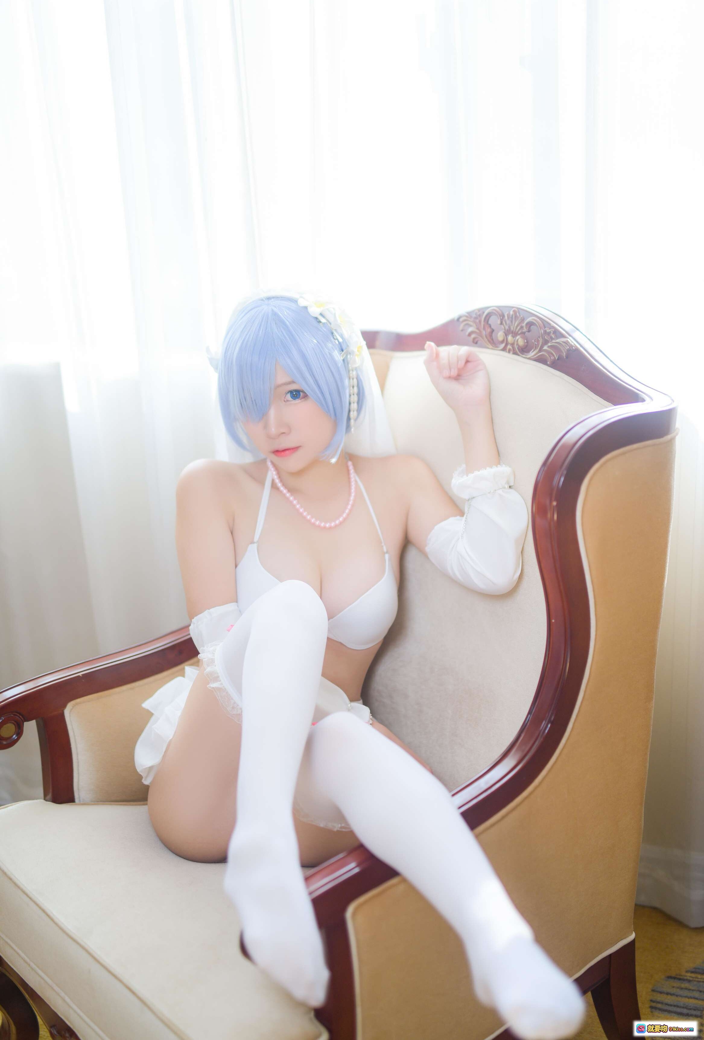 图片[4] - 二佐Nisa NO.038 蕾姆婚纱Cosplay写真 35P高清图 白色蕾丝头纱蓝发少女床照唯美性感私房照 - 就要吻