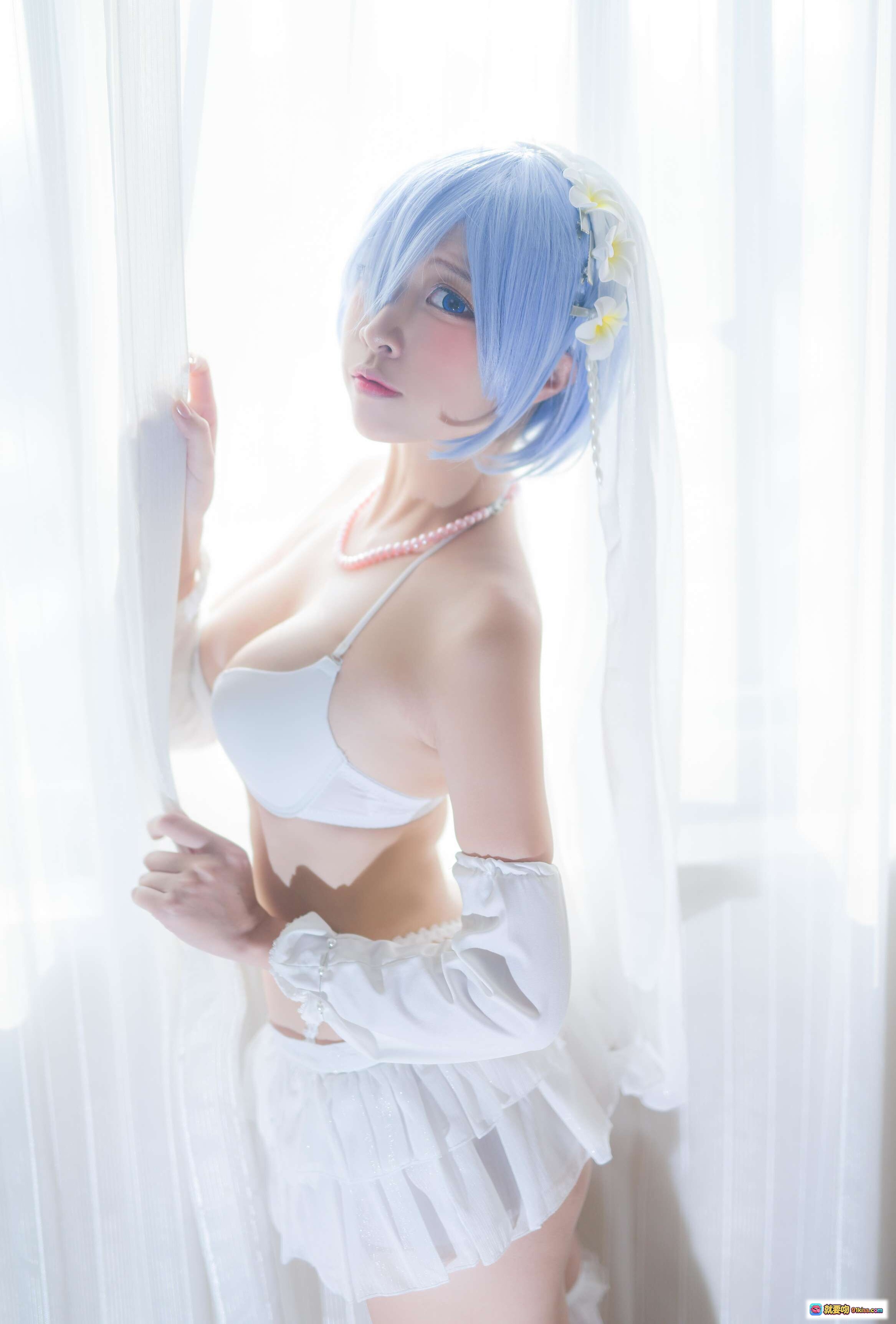 图片[7] - 二佐Nisa NO.038 蕾姆婚纱Cosplay写真 35P高清图 白色蕾丝头纱蓝发少女床照唯美性感私房照 - 就要吻
