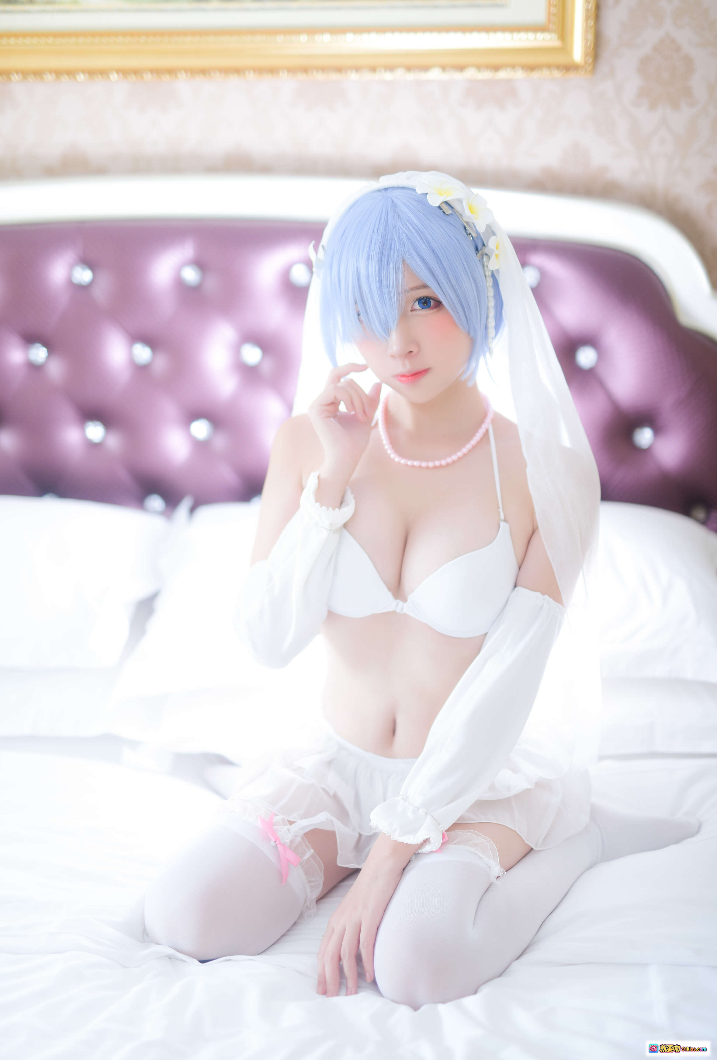 图片[5] - 二佐Nisa NO.038 蕾姆婚纱Cosplay写真 35P高清图 白色蕾丝头纱蓝发少女床照唯美性感私房照 - 就要吻
