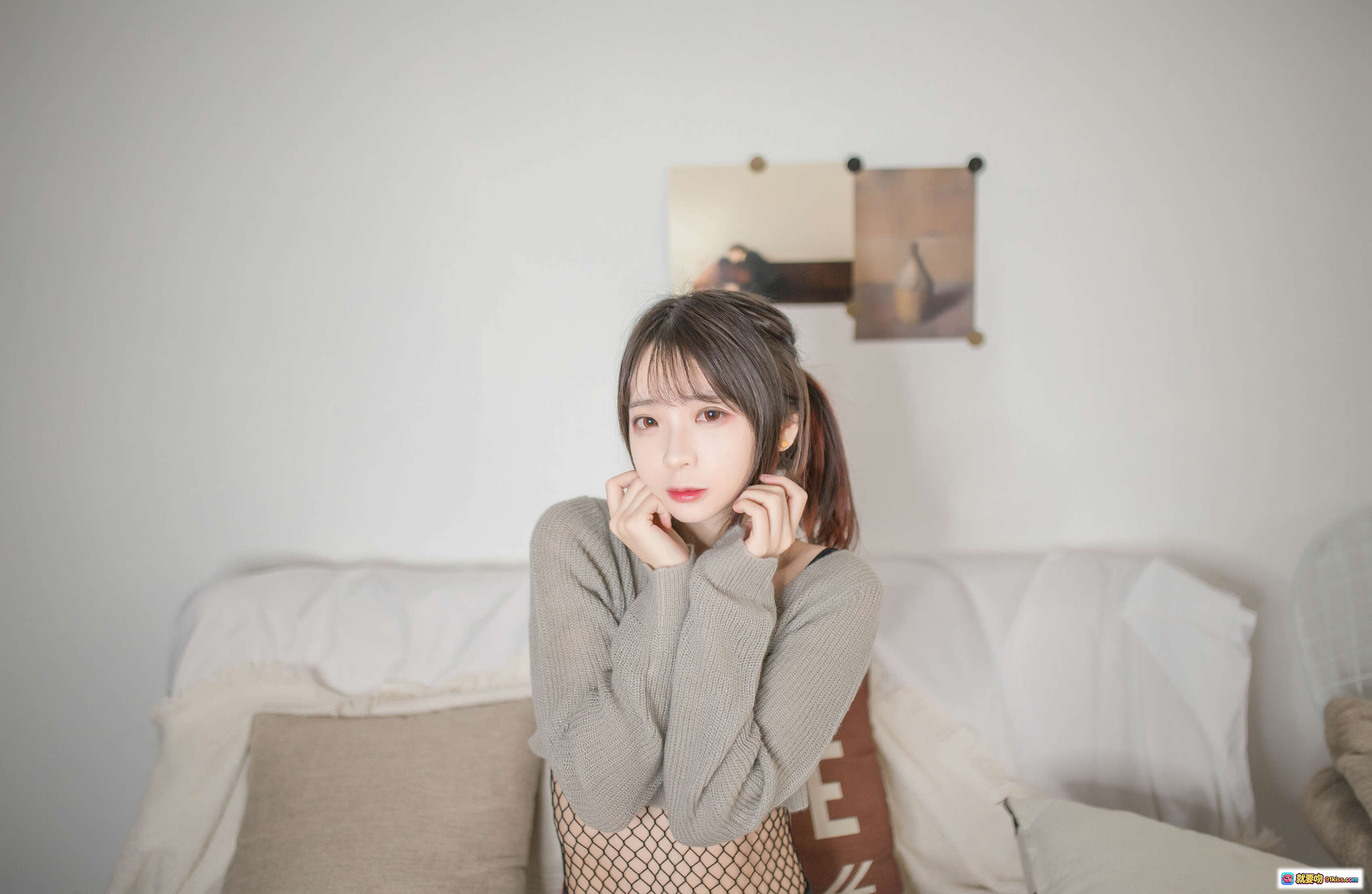 图片[9] - 疯猫ss NO.041 半胸毛衣搭配红格短裙与渔网袜写真 25P高清图集 - 就要吻