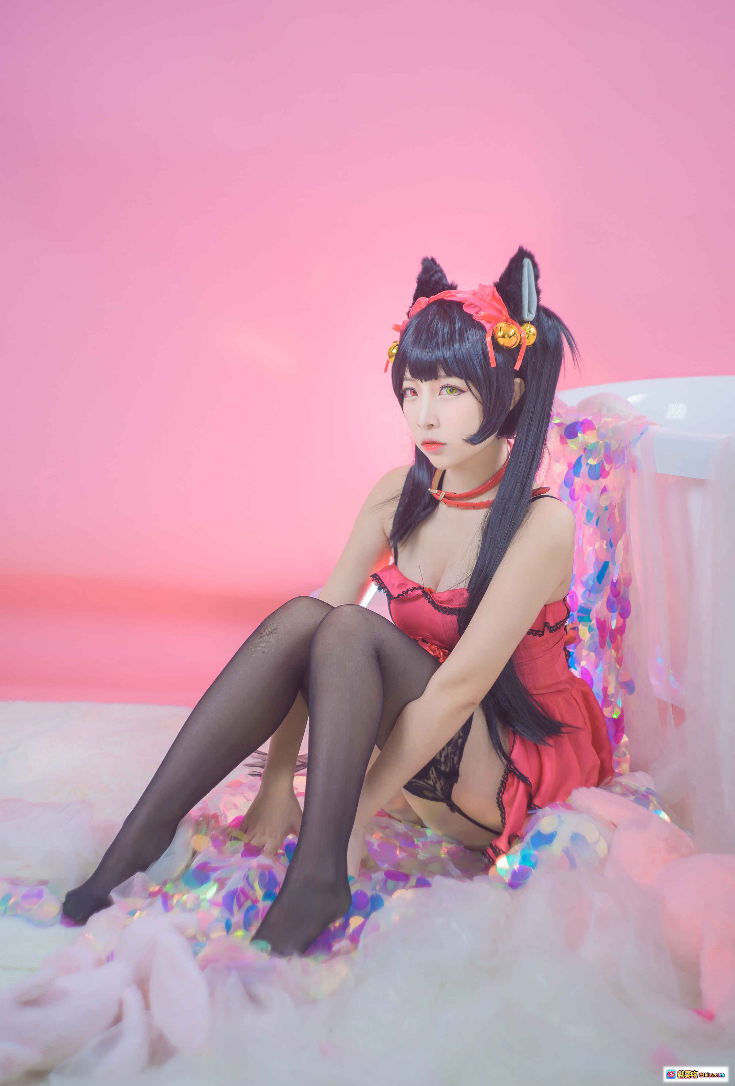 图片[3] - 二佐Nisa NO.017 狂三睡衣Cosplay 粉色背景猫耳黑发少女 甜美性感写真 19P高清图集 - 就要吻