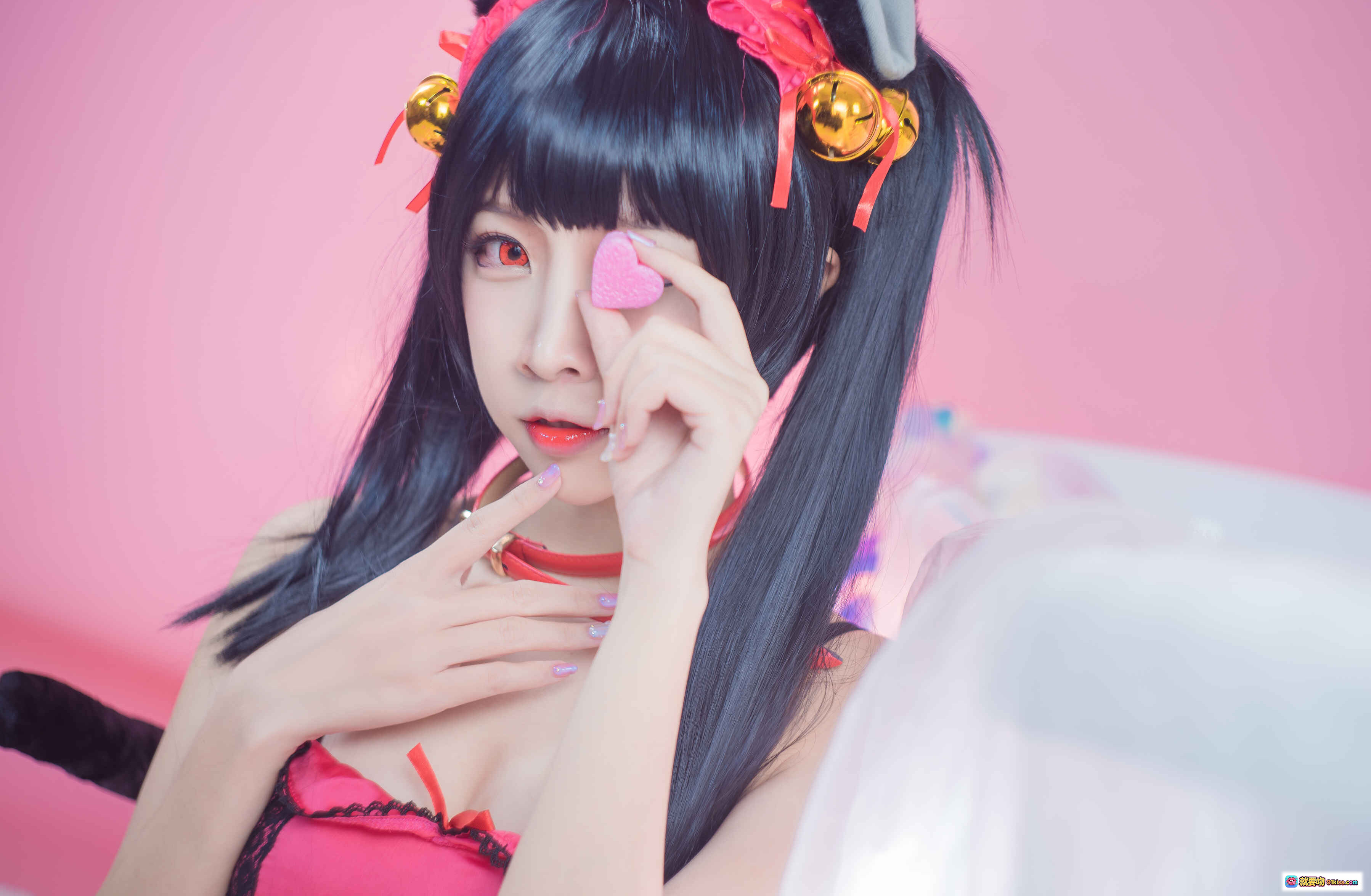图片[8] - 二佐Nisa NO.017 狂三睡衣Cosplay 粉色背景猫耳黑发少女 甜美性感写真 19P高清图集 - 就要吻