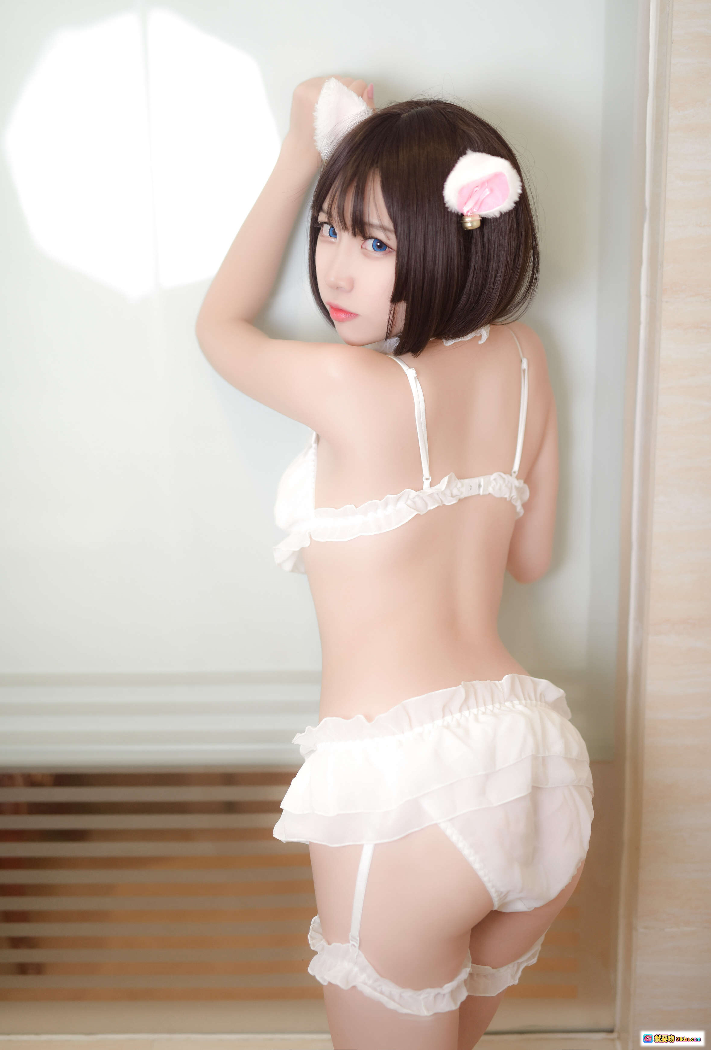 图片[4] - 二佐Nisa NO.073 私房雪纺睡衣写真 白色蕾丝内衣猫耳少女床照 18P高清图集 - 就要吻