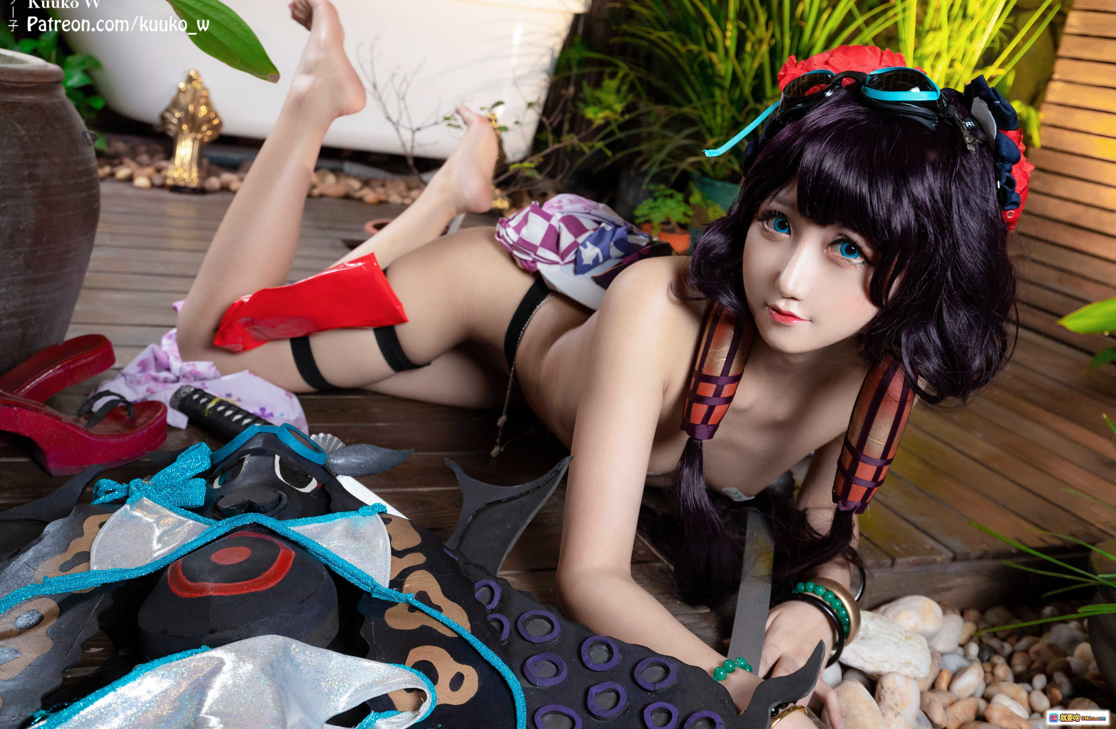 图片[4] - 越南妹KuukoW NO.016 Houkusai Saber 2020 Cosplay写真｜泳装造型+和风元素+户外木台场景+精致配饰+高跟凉鞋摆拍 - 就要吻