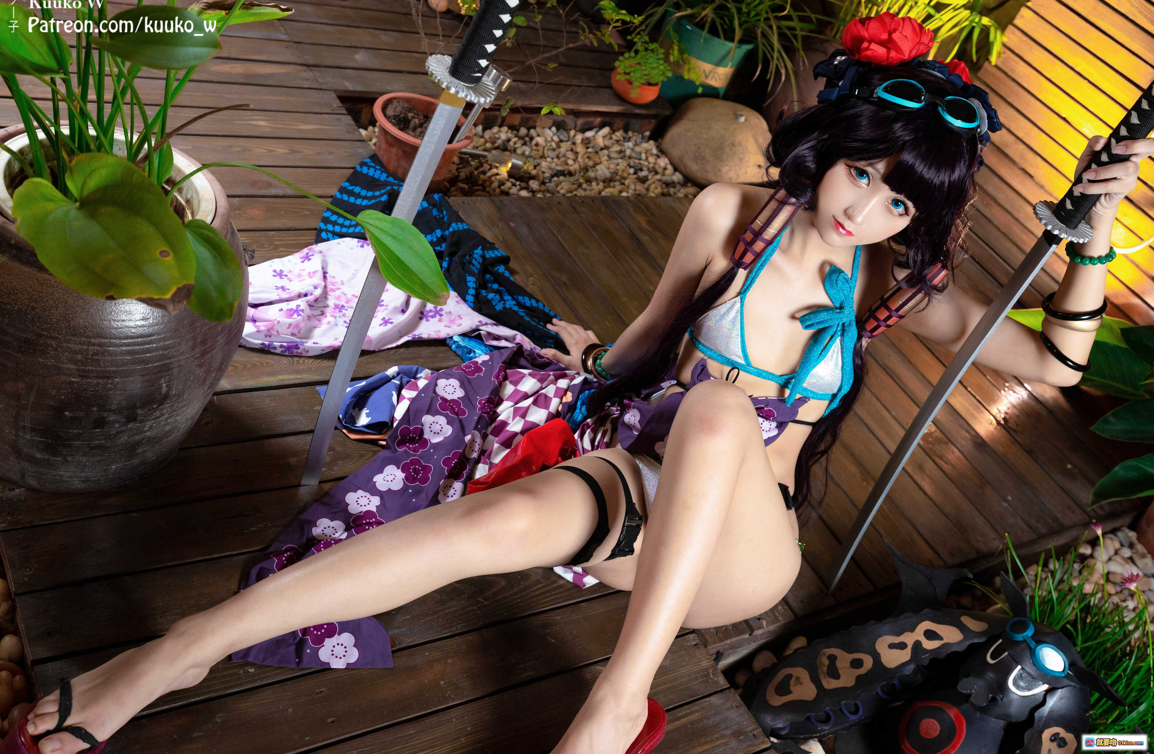 图片[2] - 越南妹KuukoW NO.016 Houkusai Saber 2020 Cosplay写真｜泳装造型+和风元素+户外木台场景+精致配饰+高跟凉鞋摆拍 - 就要吻