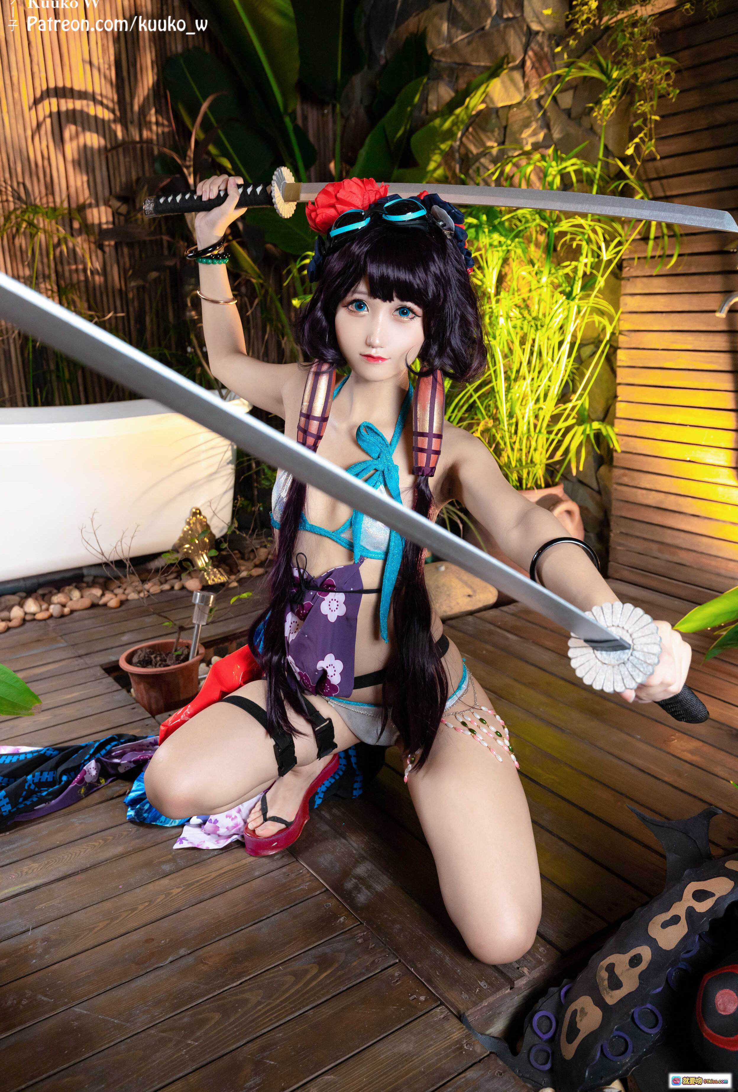 图片[7] - 越南妹KuukoW NO.016 Houkusai Saber 2020 Cosplay写真｜泳装造型+和风元素+户外木台场景+精致配饰+高跟凉鞋摆拍 - 就要吻