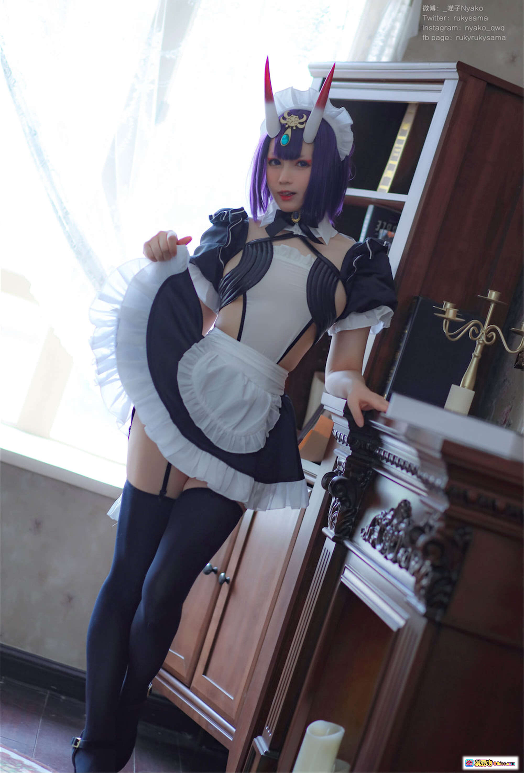 图片[9] - Nyako喵子酒吞童子女仆Cosplay写真 | 紫发女仆装+黑丝长腿+可爱头饰 | 42P高清图集 - 就要吻