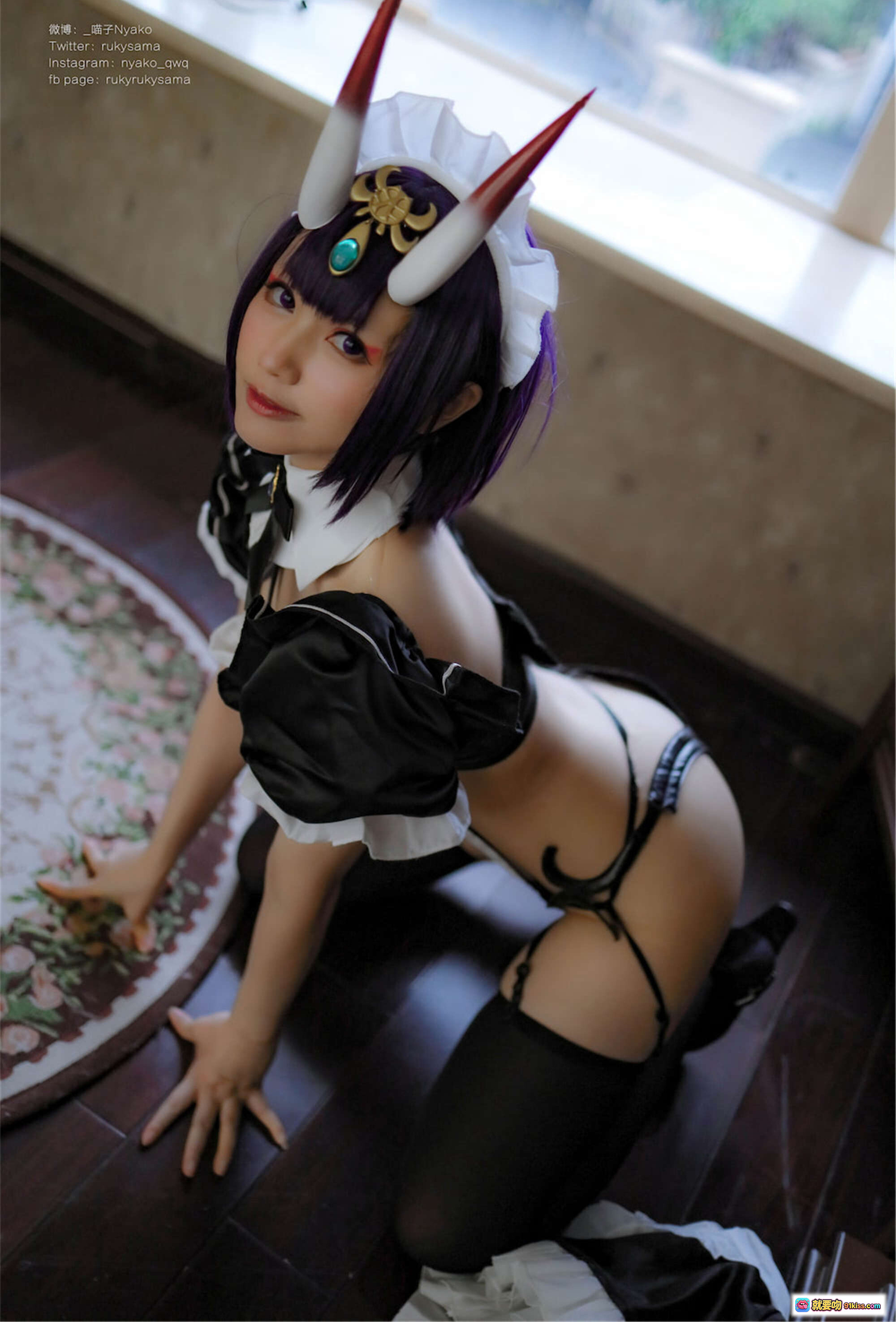 图片[5] - Nyako喵子酒吞童子女仆Cosplay写真 | 紫发女仆装+黑丝长腿+可爱头饰 | 42P高清图集 - 就要吻