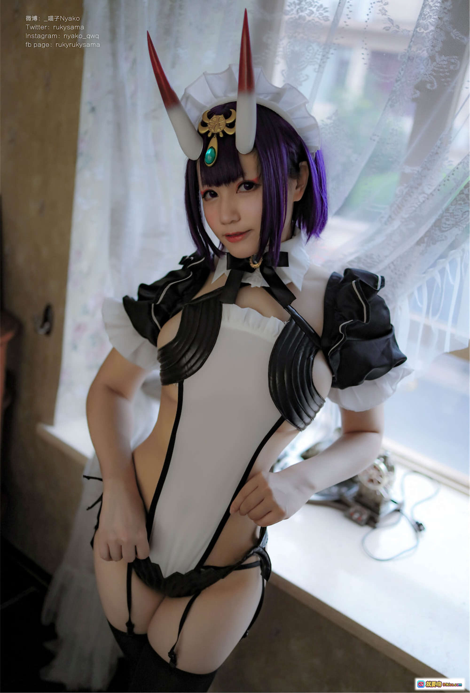 图片[3] - Nyako喵子酒吞童子女仆Cosplay写真 | 紫发女仆装+黑丝长腿+可爱头饰 | 42P高清图集 - 就要吻