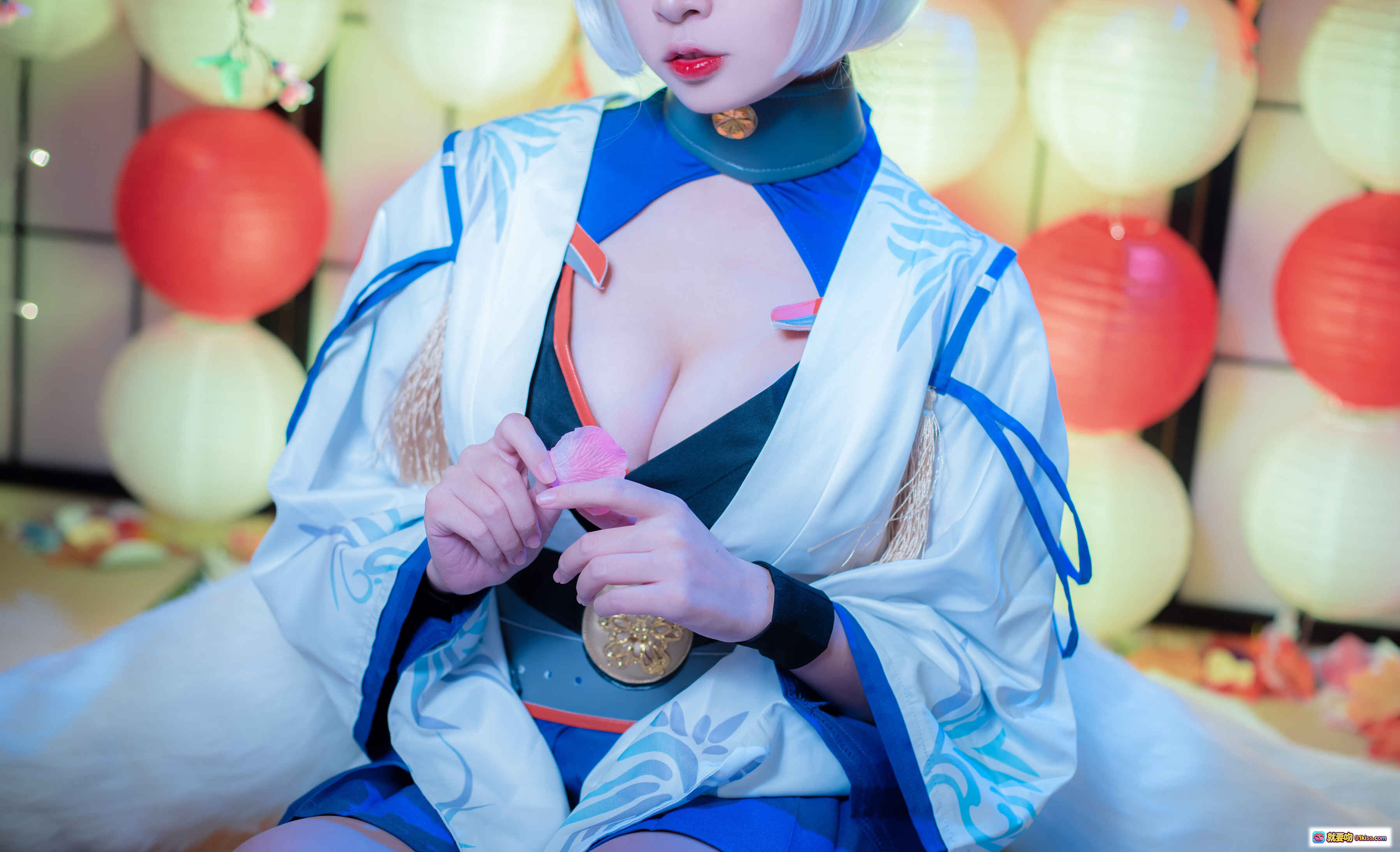 图片[6] - 二佐Nisa NO.067 碧蓝航线 加贺 Cosplay 美腿 白丝 蓝裙 和风面具 坐姿写真 40P 252MB - 就要吻