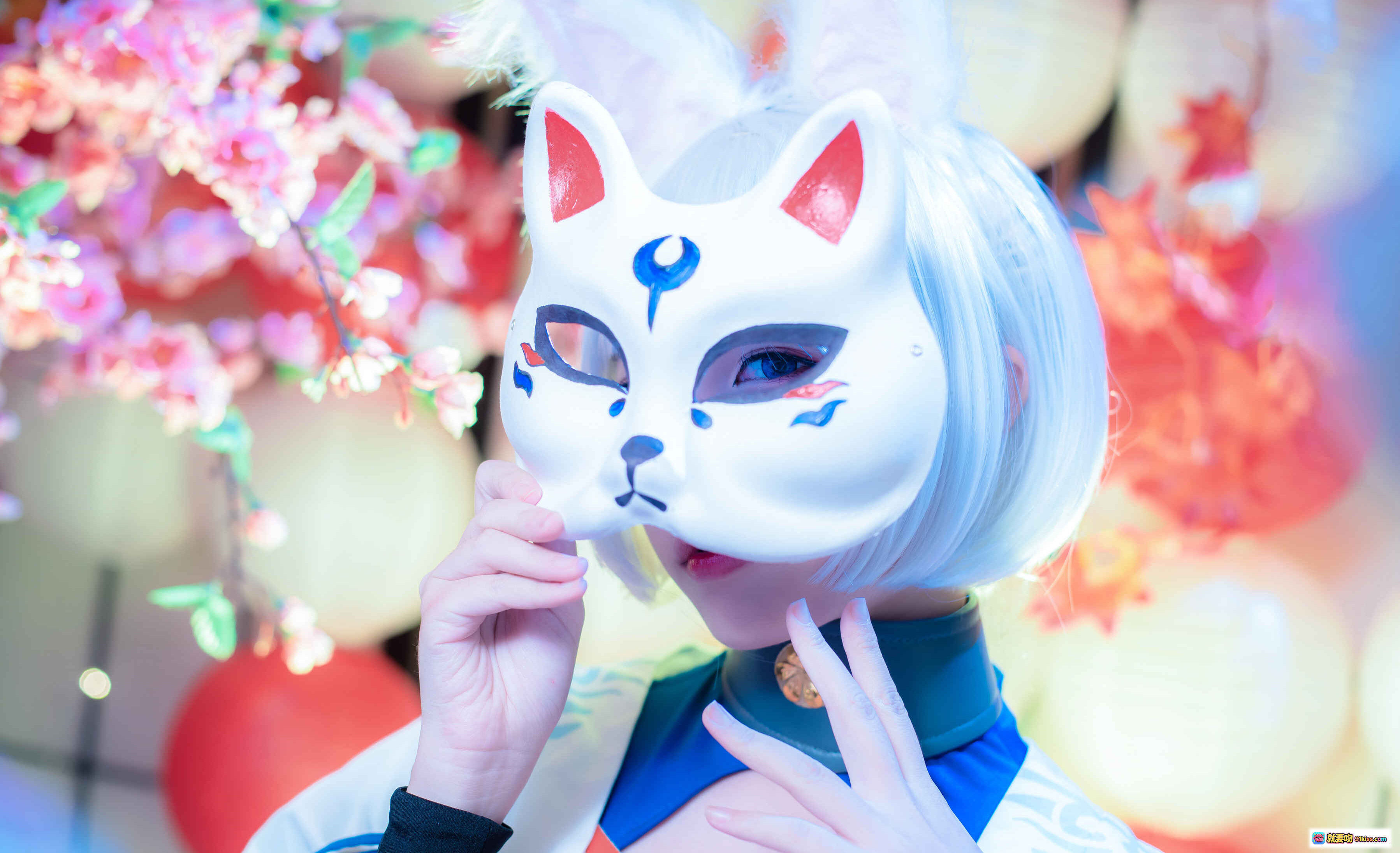 图片[8] - 二佐Nisa NO.067 碧蓝航线 加贺 Cosplay 美腿 白丝 蓝裙 和风面具 坐姿写真 40P 252MB - 就要吻