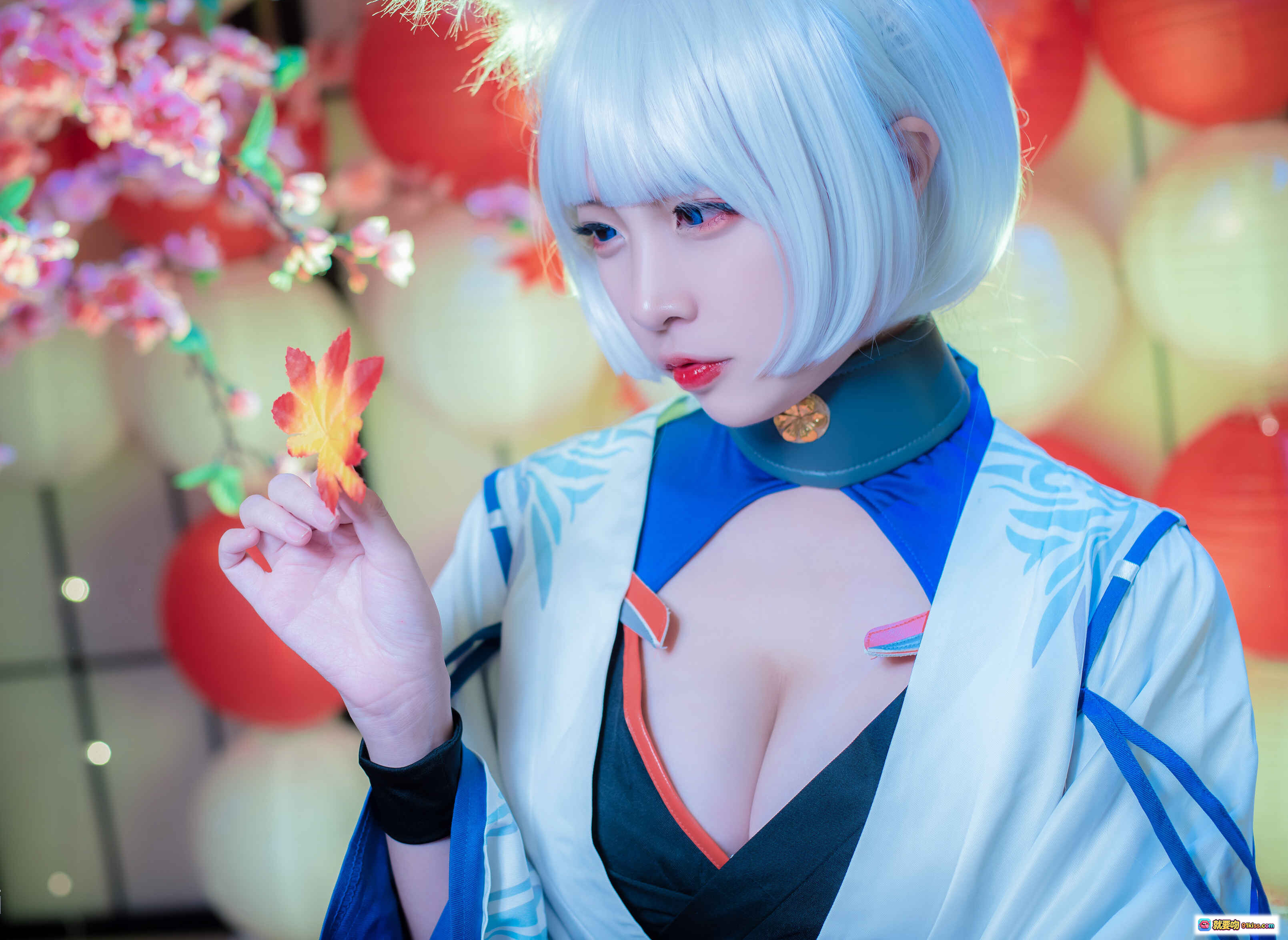 图片[10] - 二佐Nisa NO.067 碧蓝航线 加贺 Cosplay 美腿 白丝 蓝裙 和风面具 坐姿写真 40P 252MB - 就要吻