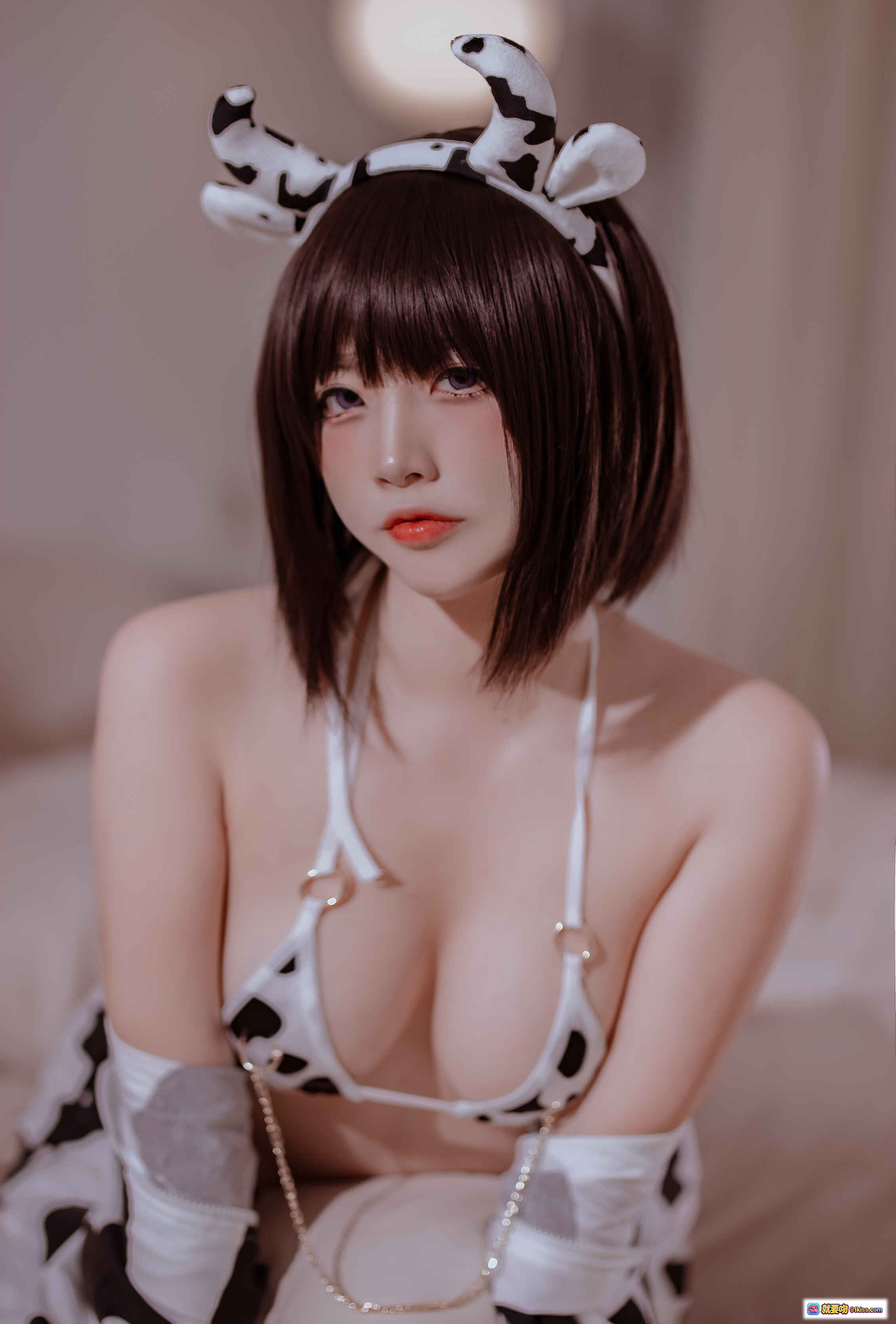 二佐Nisa NO.106 奶牛妹妹Cosplay写真 40P高清美图 白黑斑点内衣+牛角发箍 甜美性感风格 - 就要吻