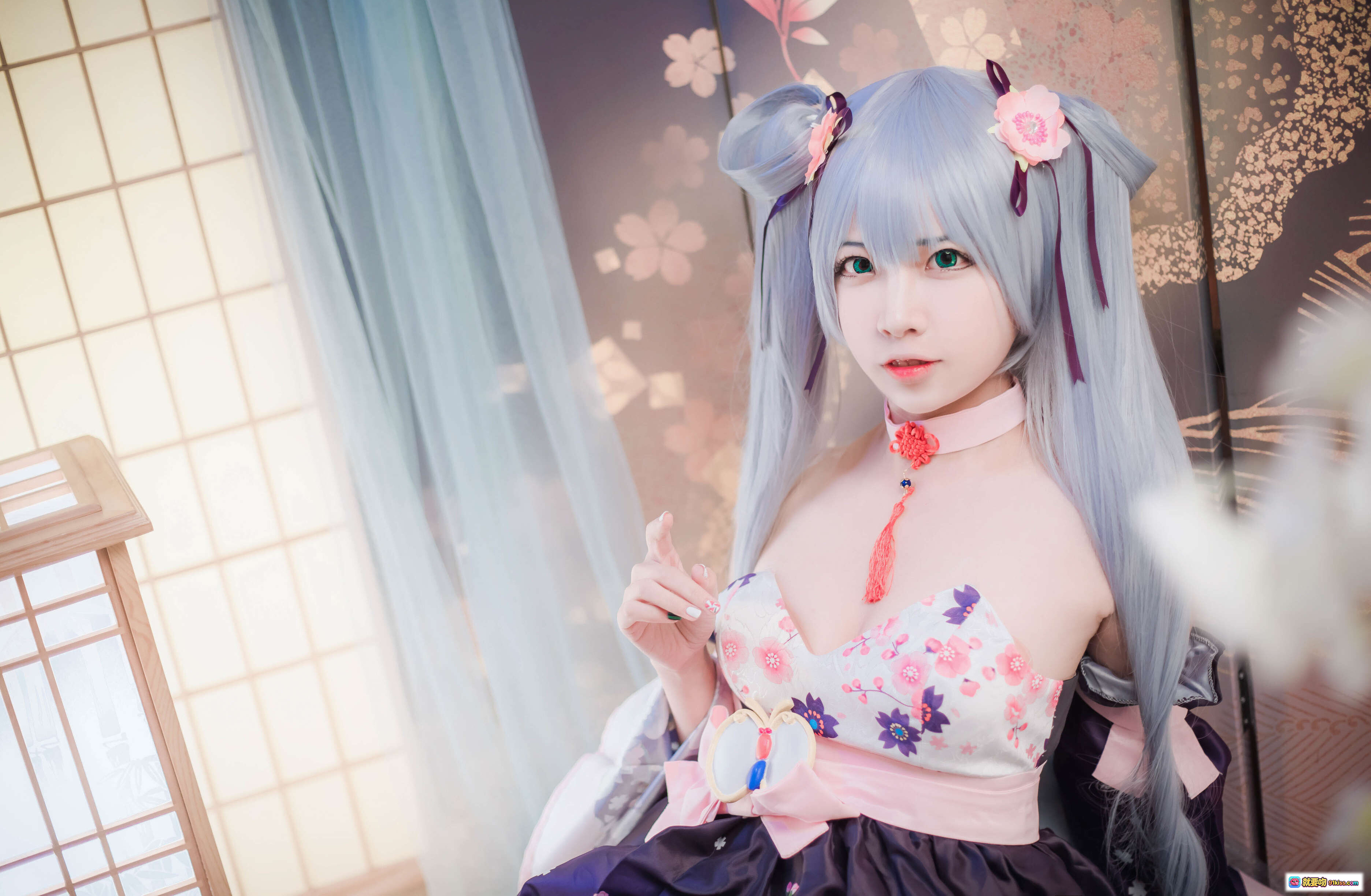 图片[3] - 二佐Nisa NO.055双马尾cosplay蓝发少女和风樱花写真17P高清美图 - 就要吻