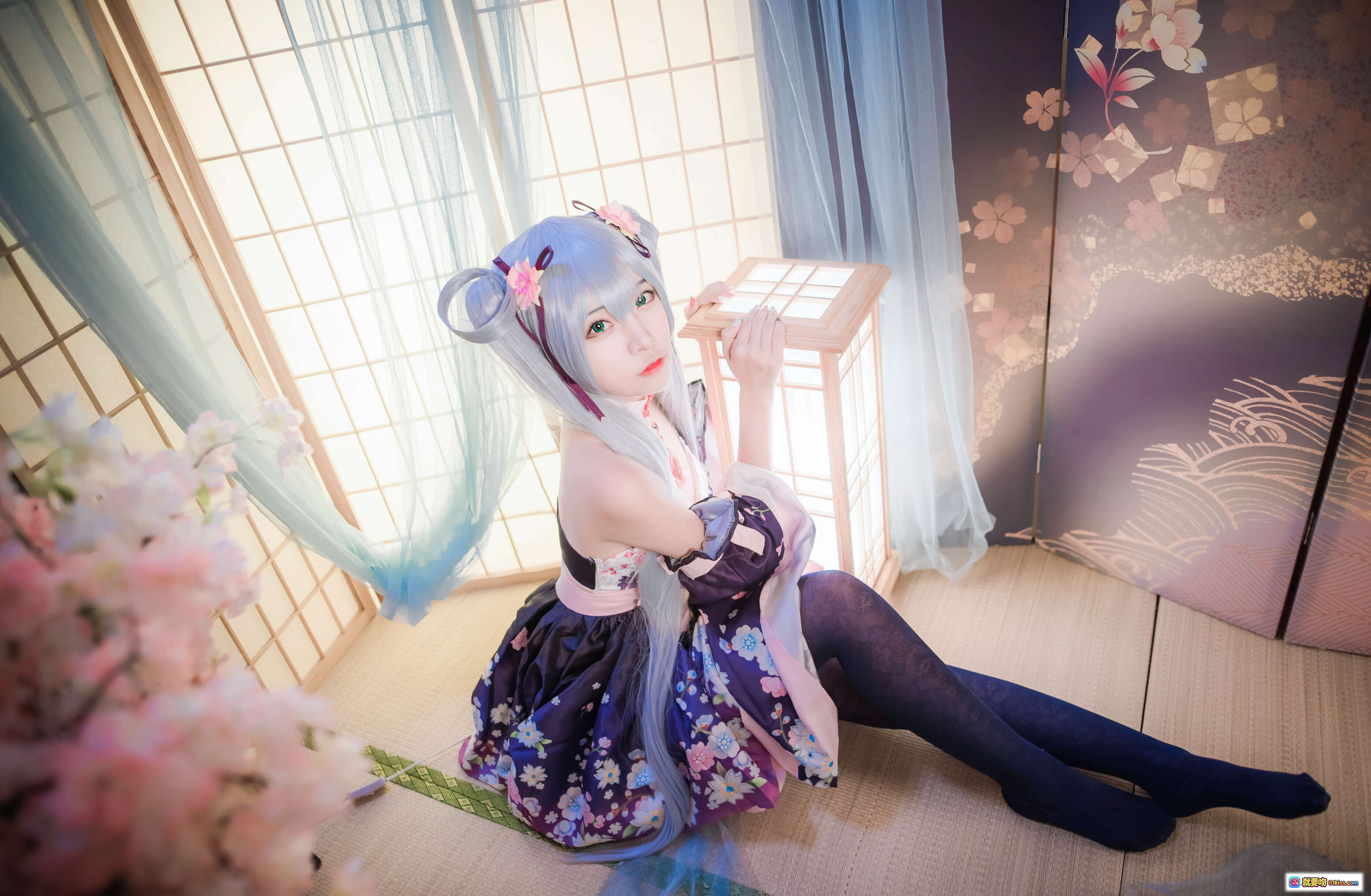 图片[2] - 二佐Nisa NO.055双马尾cosplay蓝发少女和风樱花写真17P高清美图 - 就要吻