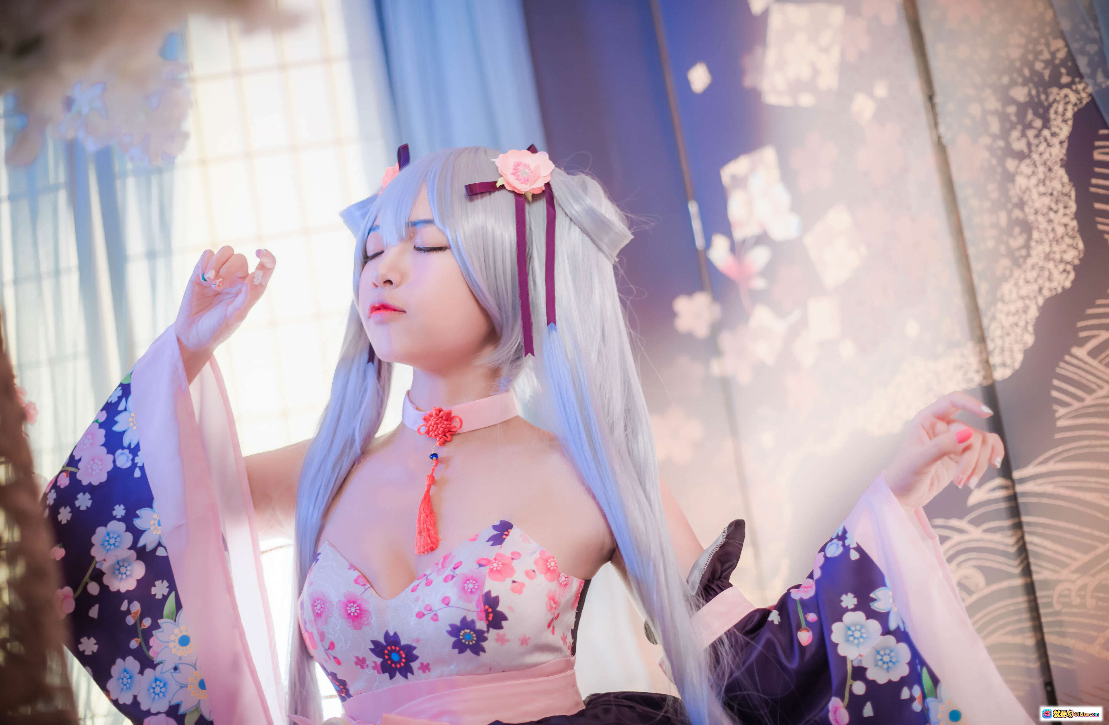 图片[10] - 二佐Nisa NO.055双马尾cosplay蓝发少女和风樱花写真17P高清美图 - 就要吻
