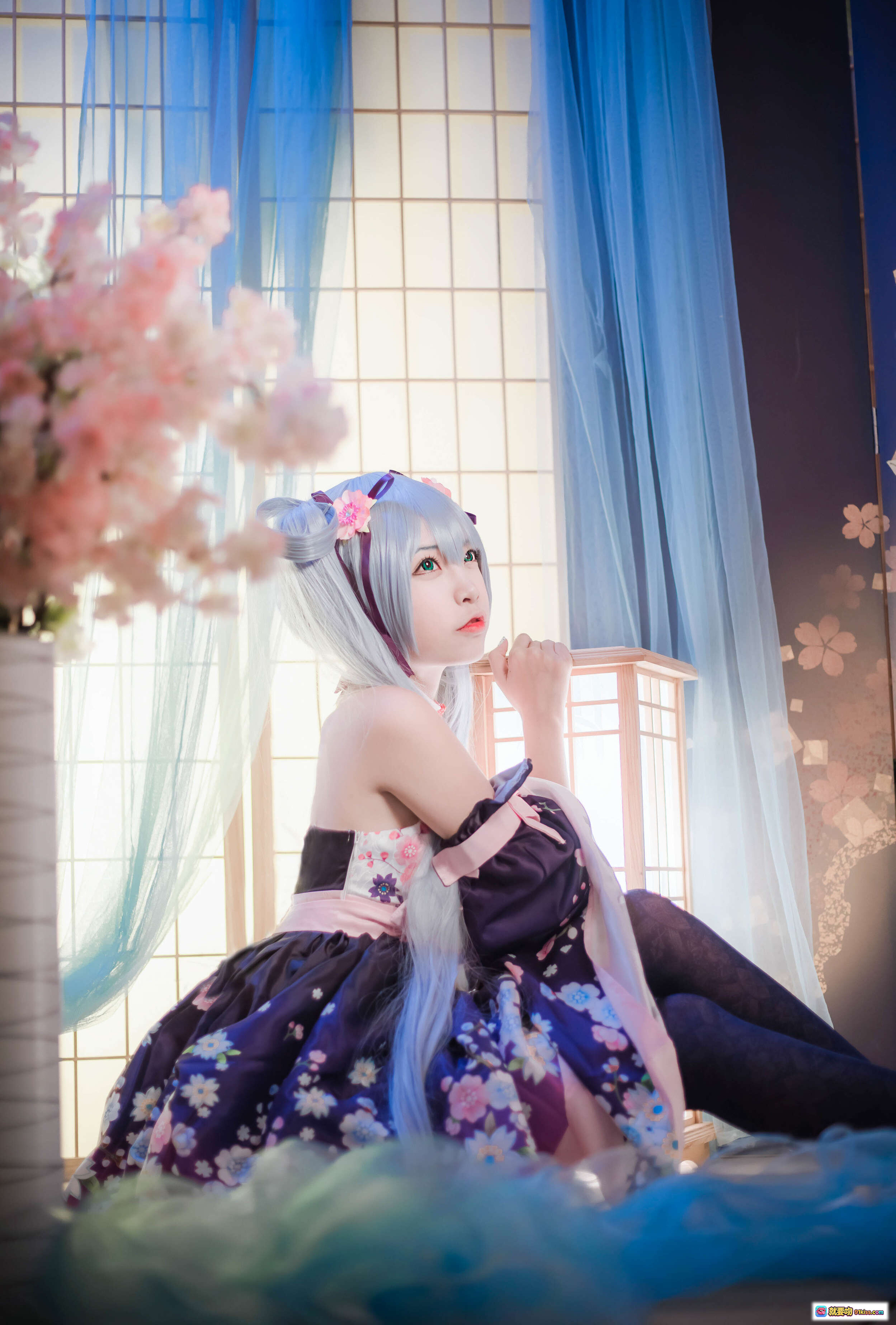 图片[8] - 二佐Nisa NO.055双马尾cosplay蓝发少女和风樱花写真17P高清美图 - 就要吻