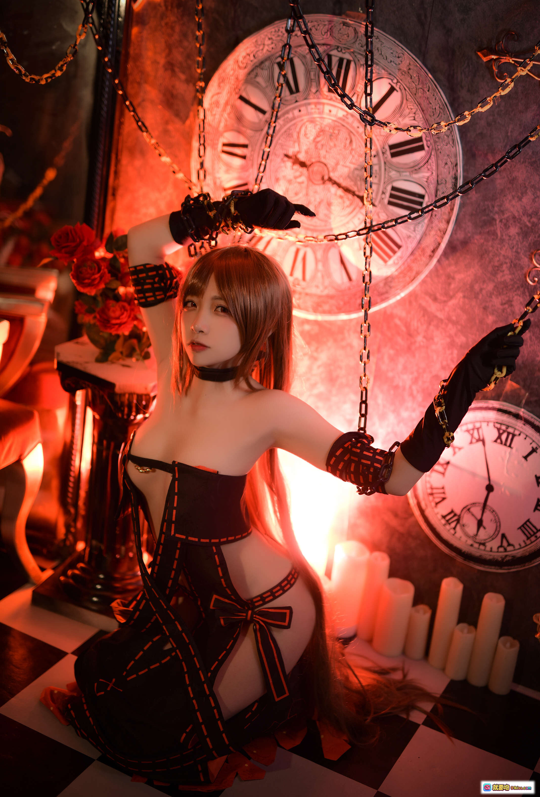 图片[9] - 二佐Nisa NO.004 Fate虞美人 Cosplay写真｜哥特黑裙红玫瑰复古镜框氛围感美图 - 就要吻