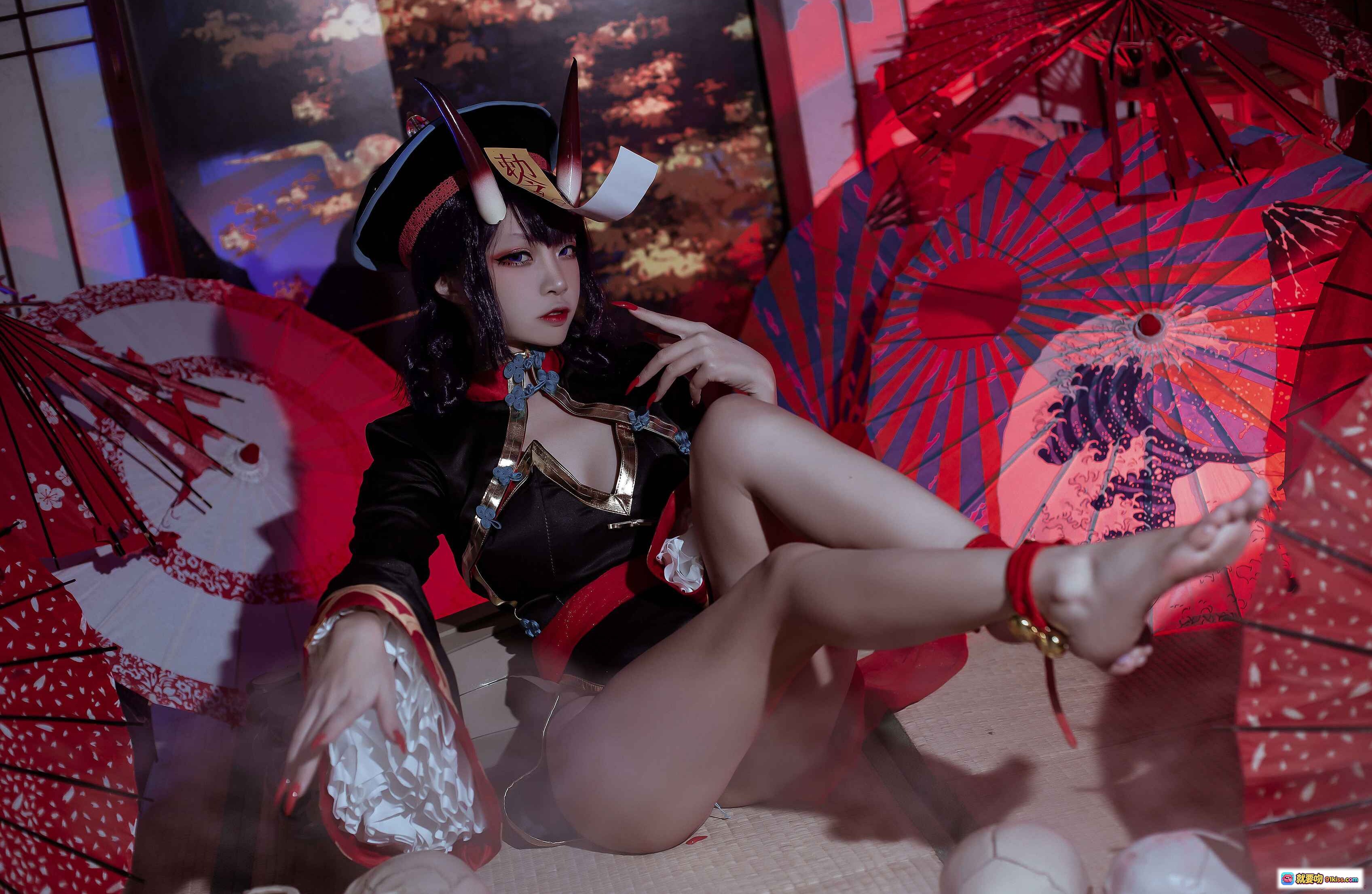 图片[5] - 二佐Nisa酒吞僵尸童子Cosplay写真｜日式和风暗黑系造型｜红伞骷髅场景｜精致妆容与服饰细节｜21P高清图集 - 就要吻