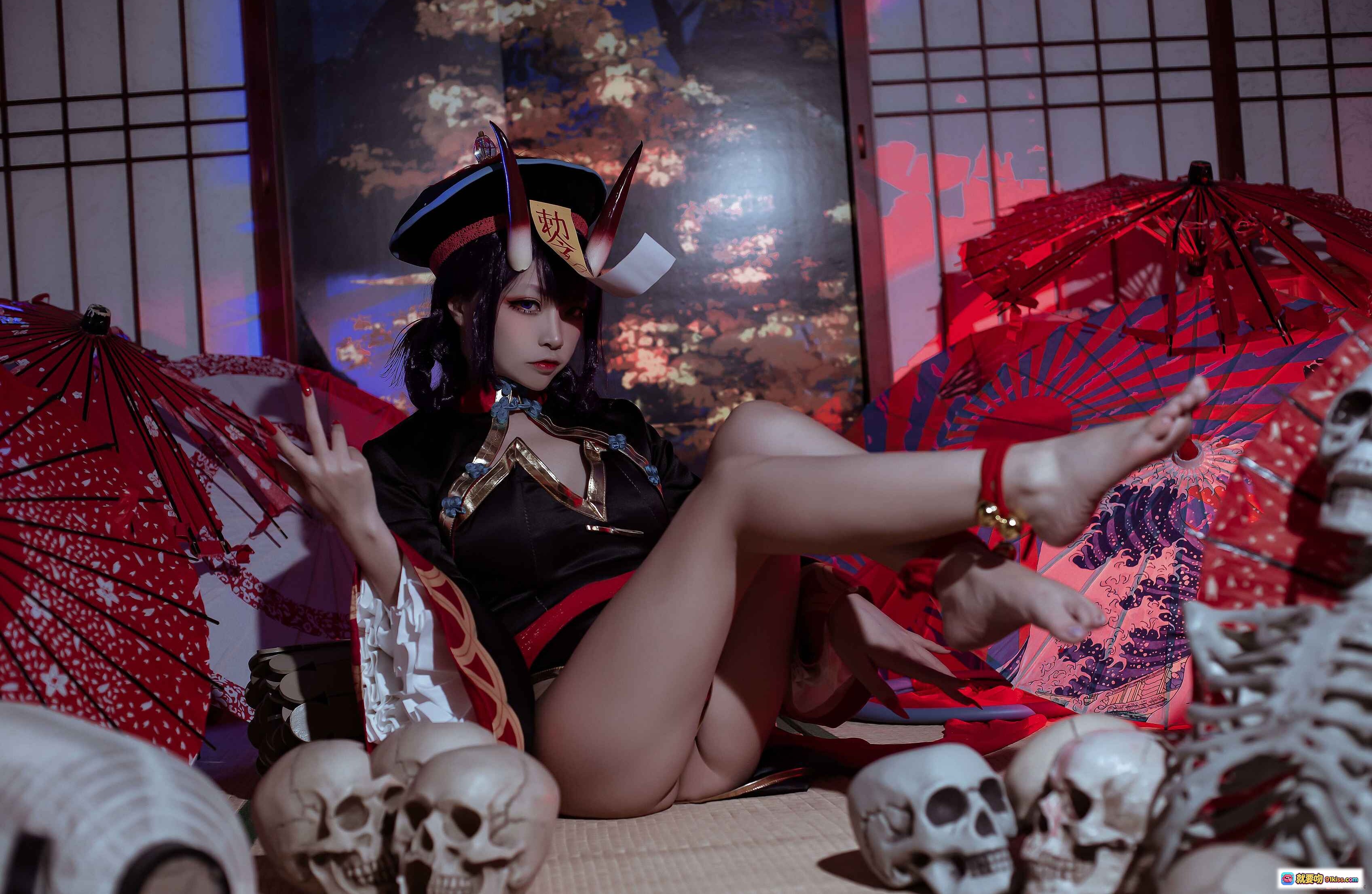 图片[3] - 二佐Nisa酒吞僵尸童子Cosplay写真｜日式和风暗黑系造型｜红伞骷髅场景｜精致妆容与服饰细节｜21P高清图集 - 就要吻