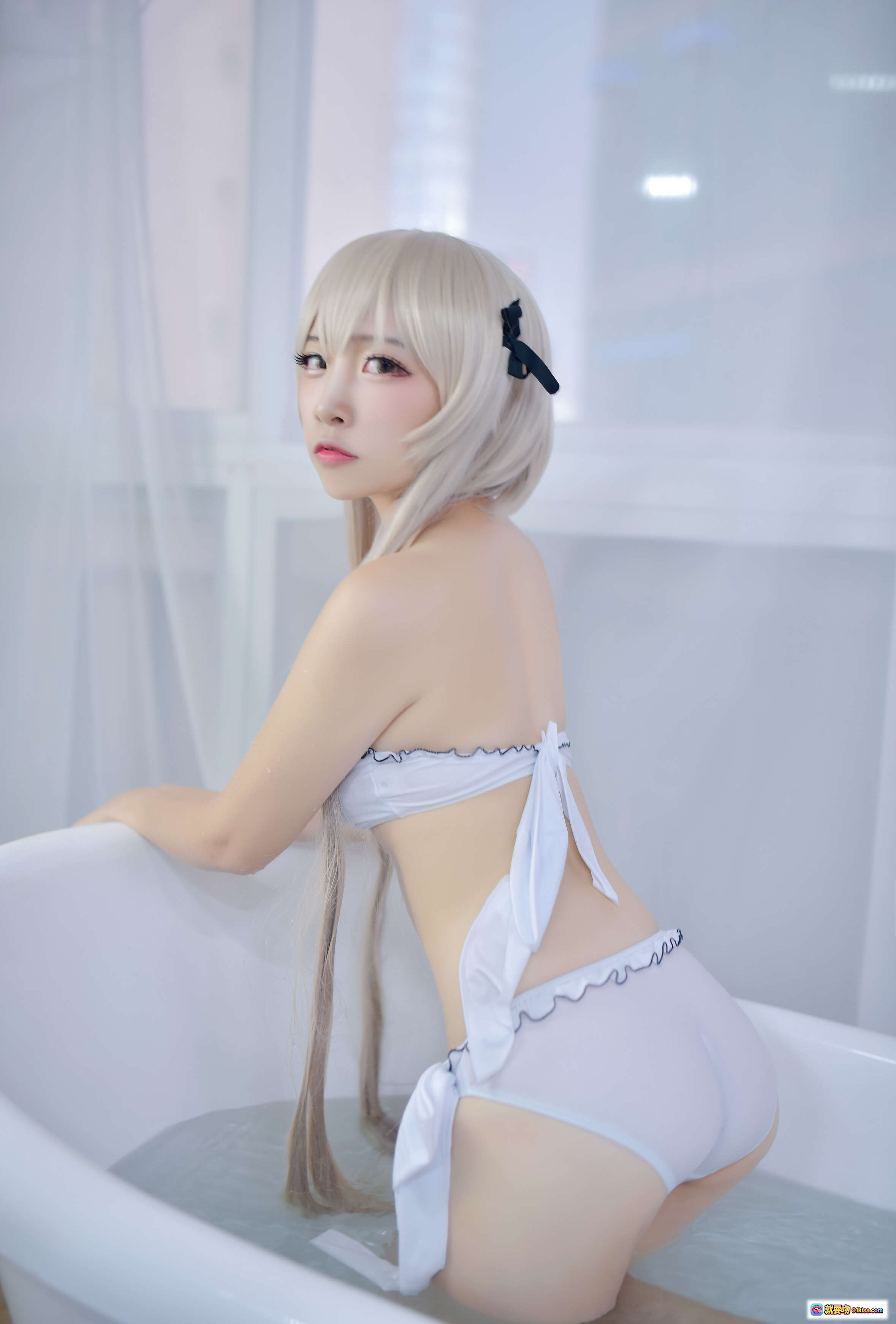 图片[2] - 二佐Nisa NO.052 穹妹泳衣写真 金发双马尾 白色蕾丝内衣 纯欲风 Cosplay 美少女 54P高清图集 - 就要吻