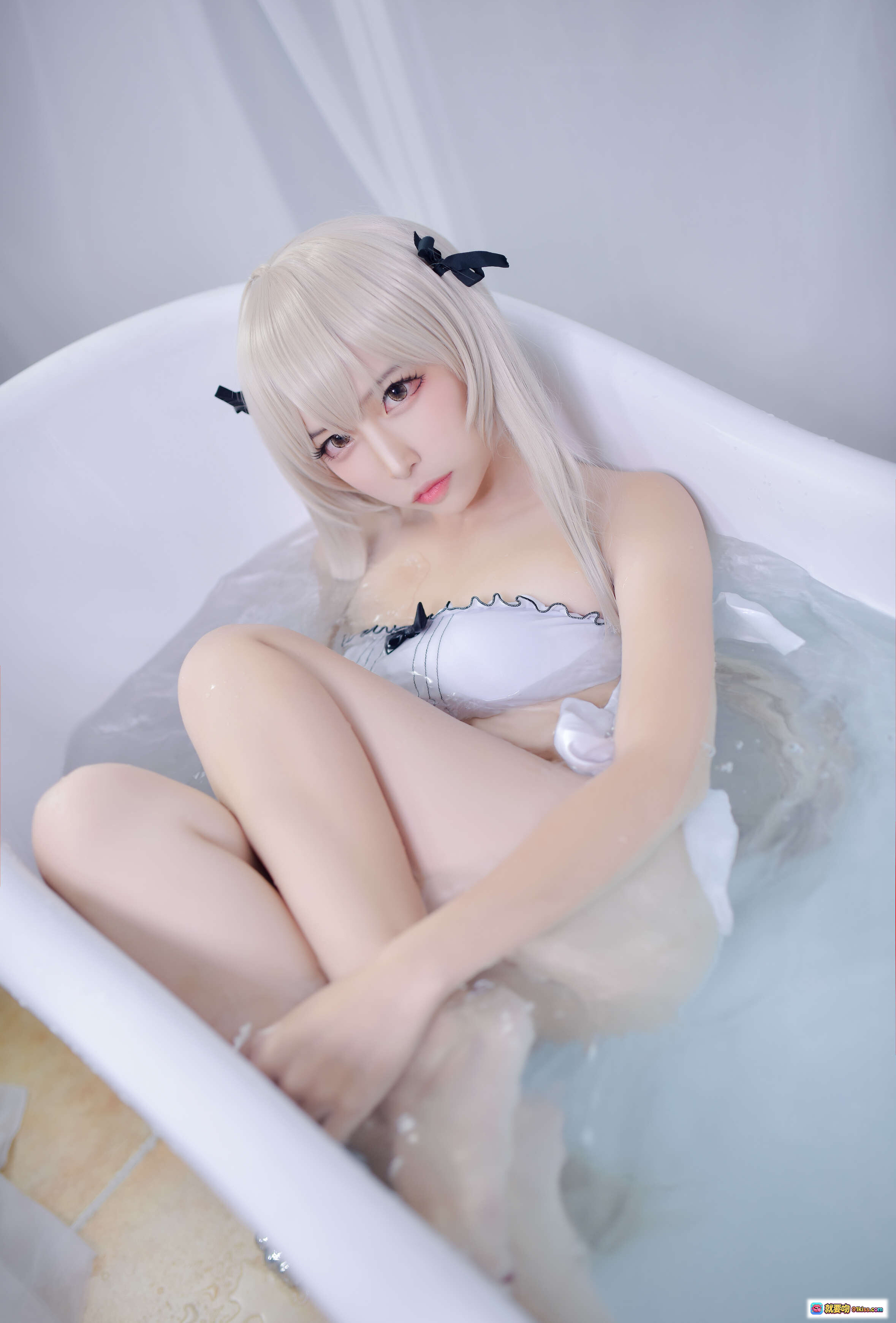 图片[7] - 二佐Nisa NO.052 穹妹泳衣写真 金发双马尾 白色蕾丝内衣 纯欲风 Cosplay 美少女 54P高清图集 - 就要吻