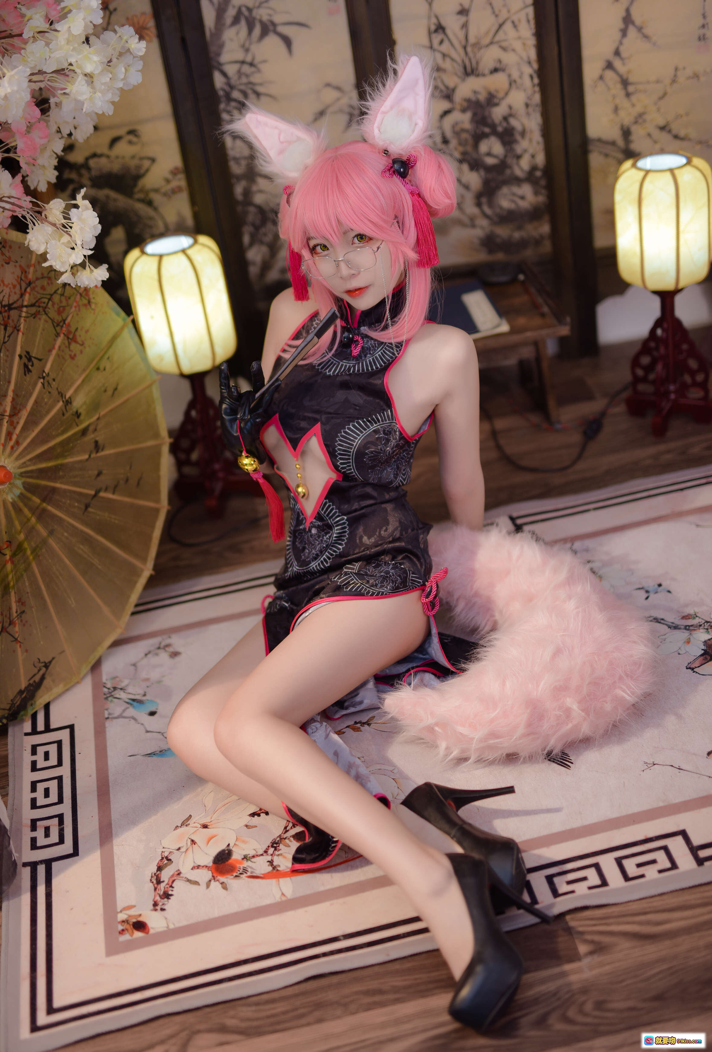 图片[3] - 二佐Nisa NO.025 Fate旗袍狐Cosplay 粉发美腿黑高跟 古风和室写真 28P高清图集 - 就要吻