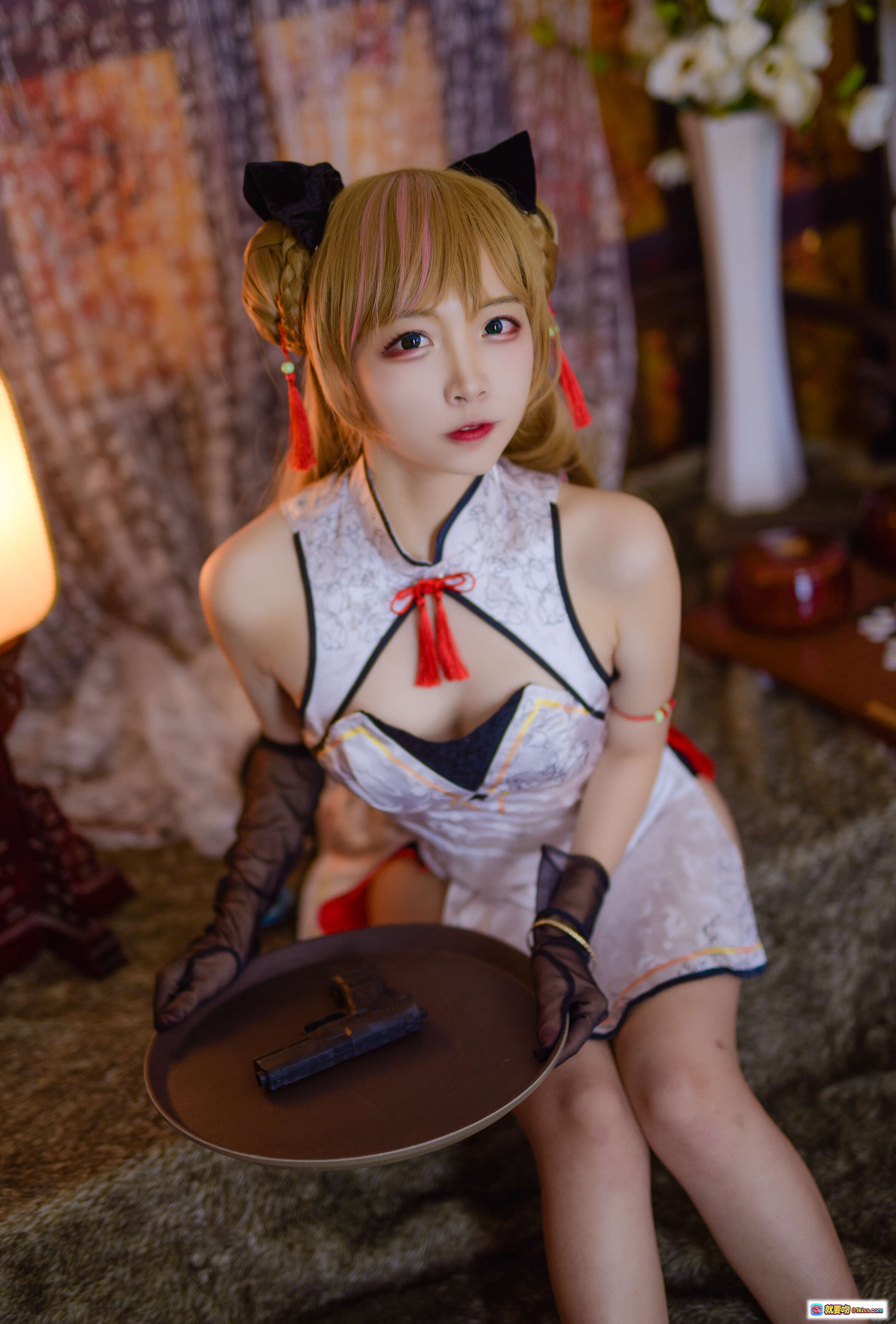 图片[10] - 二佐Nisa NO.054 少女前线MK23 Cosplay 旗袍猫耳红高跟 日式和风写真 14P高清美图 - 就要吻
